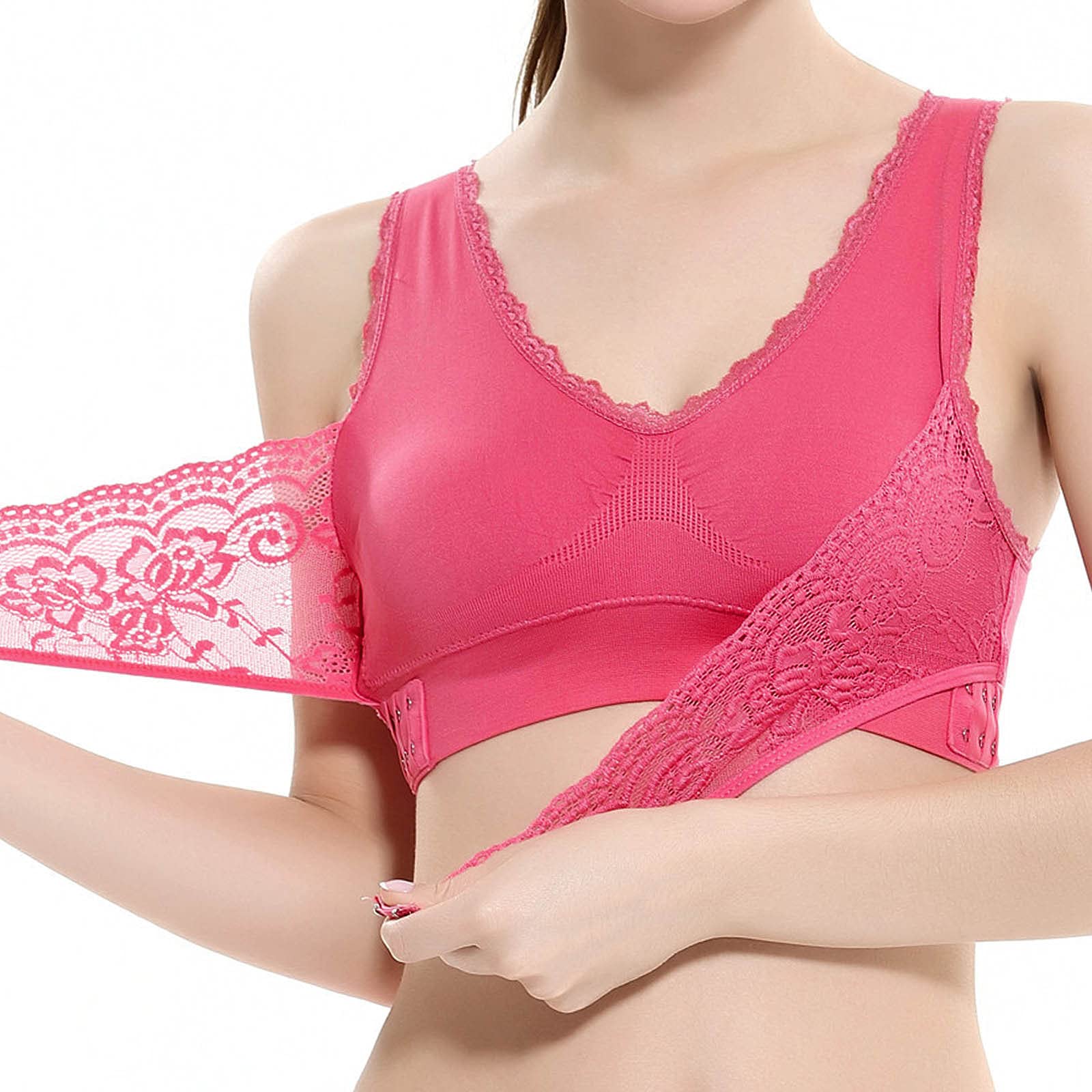 Women's Seamless Sports Bra with Front Cross Design, Adjustable Side Buckles & Removable Pads - Perfect for Yoga, Gym Workouts & Sleep - Watermelon Red