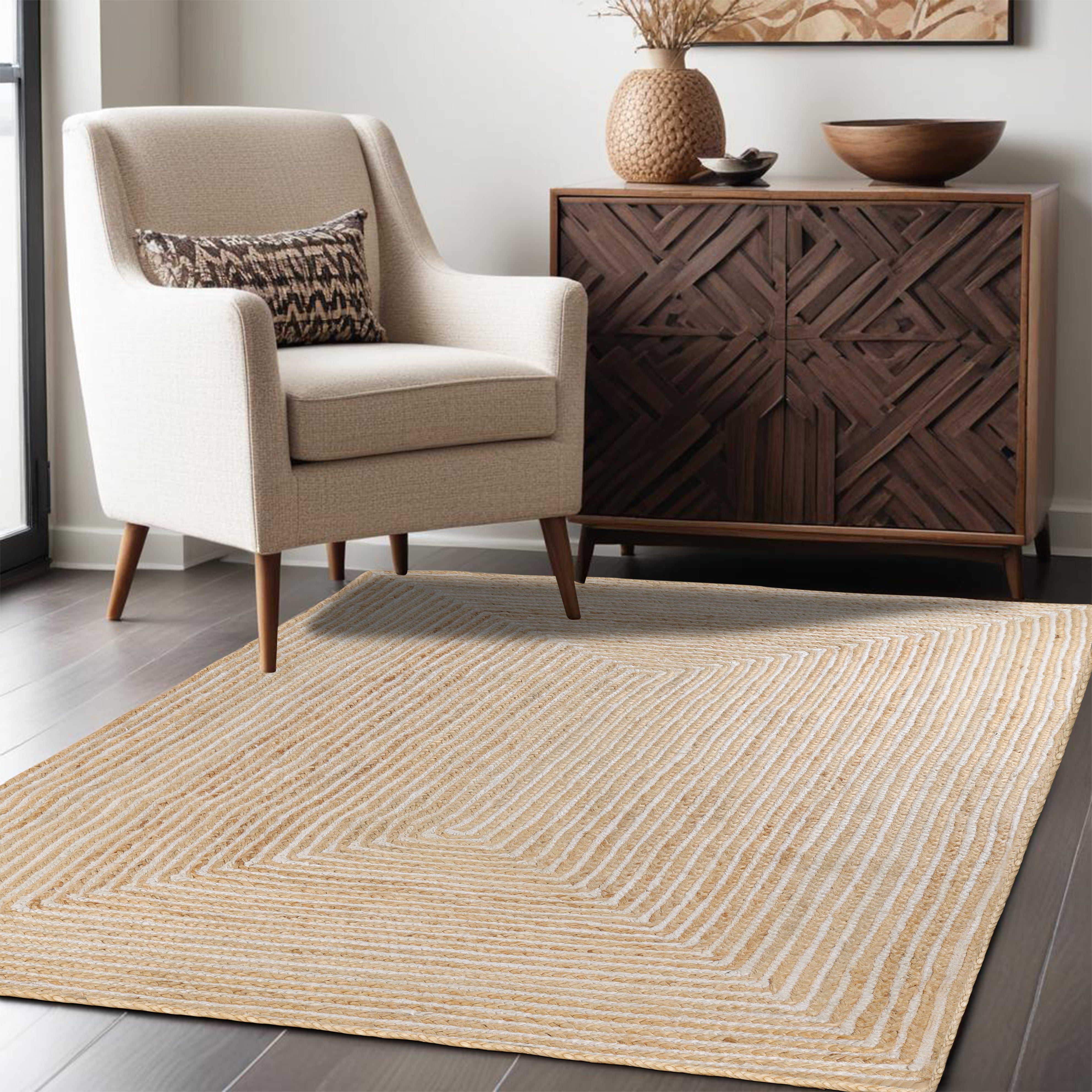 Braided Jute Reversible Handwoven Rug - Natural Fiber Indoor/Outdoor Area Rug for Living Room, Bedroom, Patio & Deck - Eco-Friendly Home Decor