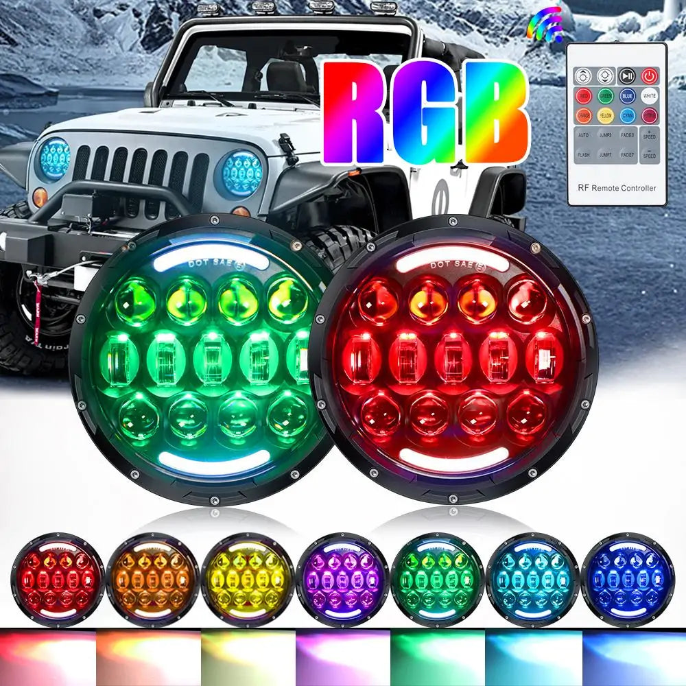 7 Inch RGB Round LED Headlight 105W with DRL and Turn Signal - High Performance Off-Road Lighting for Trucks, Jeeps & ATVs | Perfect for Night Driving, Off-Road Adventures & Custom Vehicle Upgrades