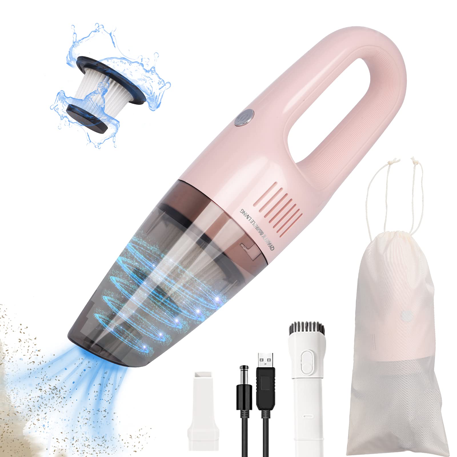 **LEERFEI Pink Portable Handheld Vacuum Cleaner - Cordless, Rechargeable USB, Lightweight for Dust, Pet Hair, Dirt - Perfect for Home, Car, Office & Travel**