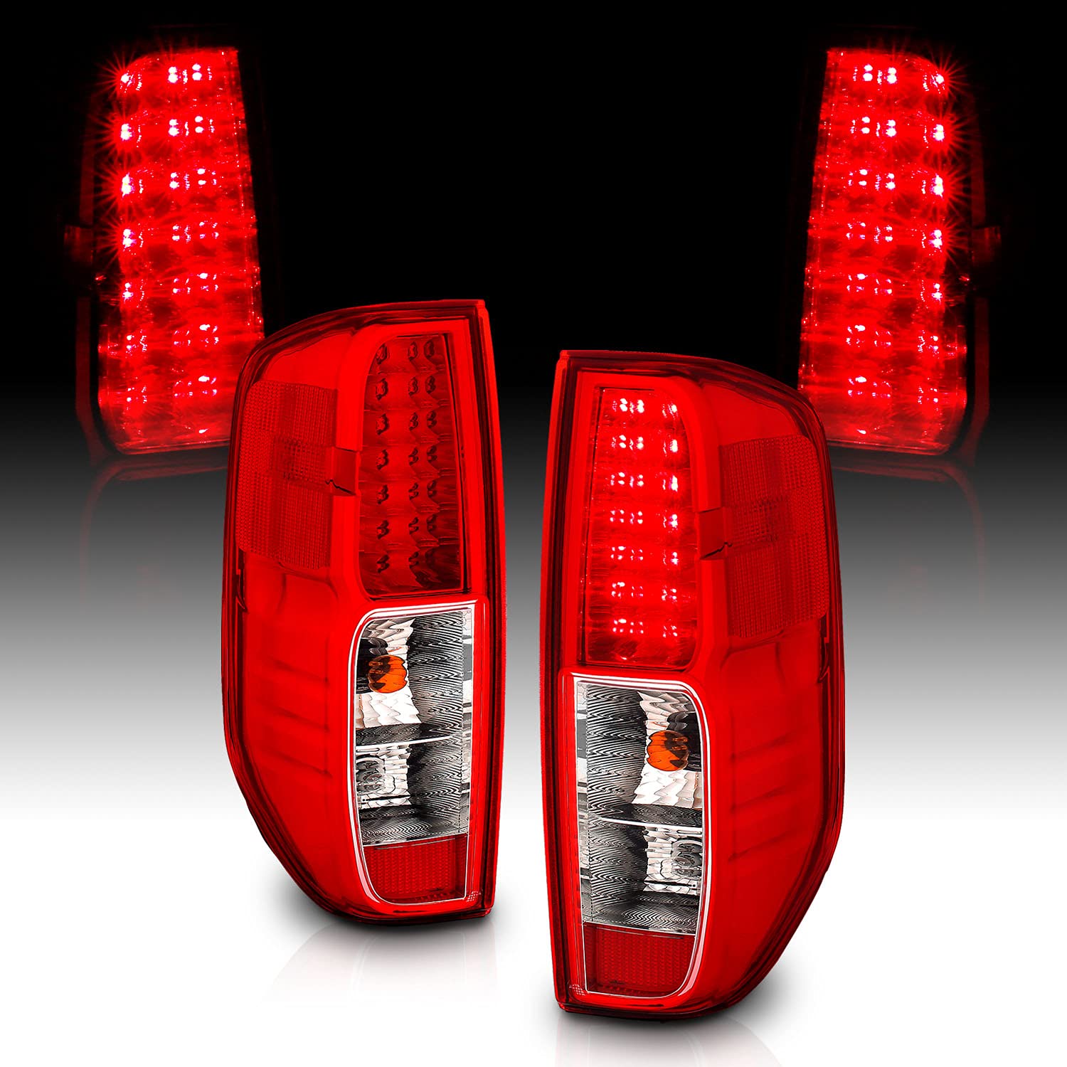 2005-2021 Nissan Frontier & 2009-2012 Suzuki Equator LED Brake Tail Lights - Clear Red Replacement Assembly Set (Pair) for Enhanced Visibility & Safety - Perfect for Night Driving & Off-Road Adventures