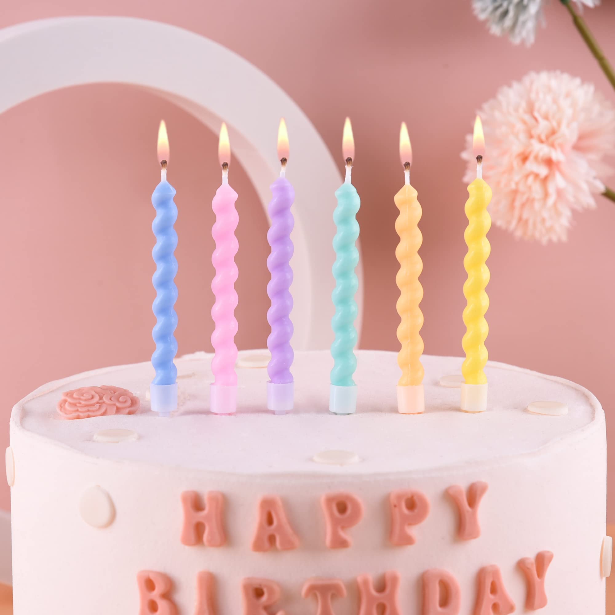 PHD CAKE 36-Count Rainbow Spiral Birthday Candles with Holders - Colorful Party Candles for Cakes, Cupcakes & Desserts - Perfect for Birthday Parties, Baby Showers & Celebrations