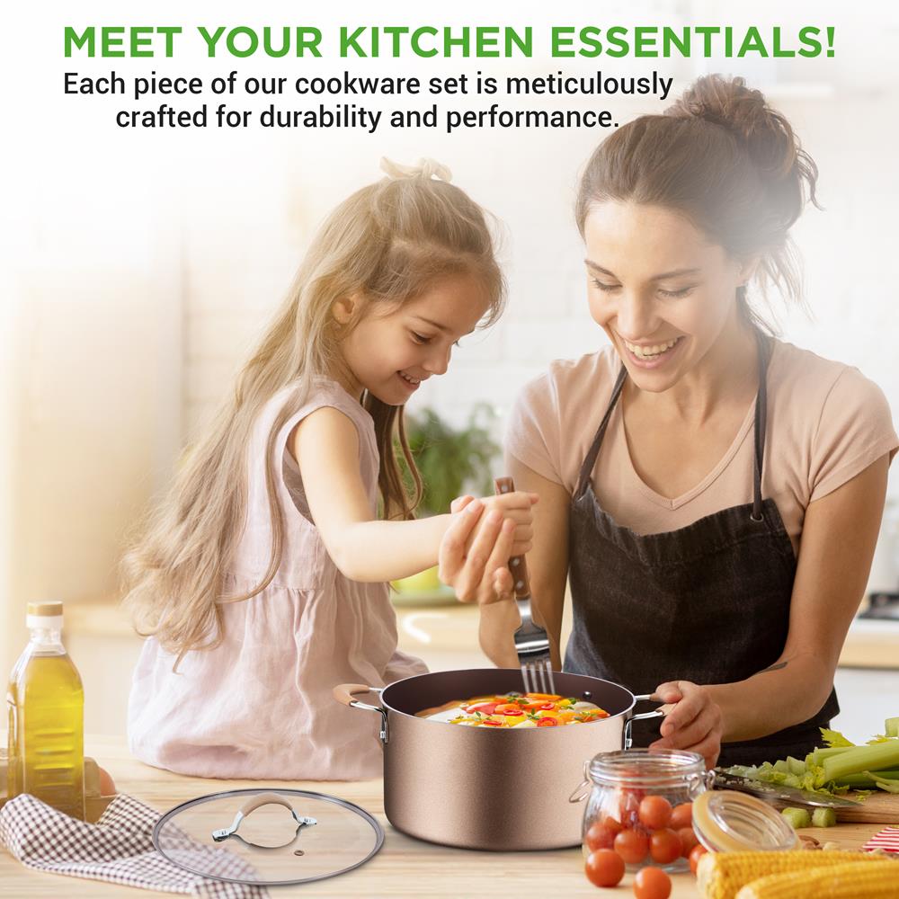 Premium 10-Piece Nonstick Cookware Set for Home Kitchen - Pots, Pans & Utensils - Perfect for Frying, Boiling & Baking - Ideal for Family Cooking & Professional Chefs