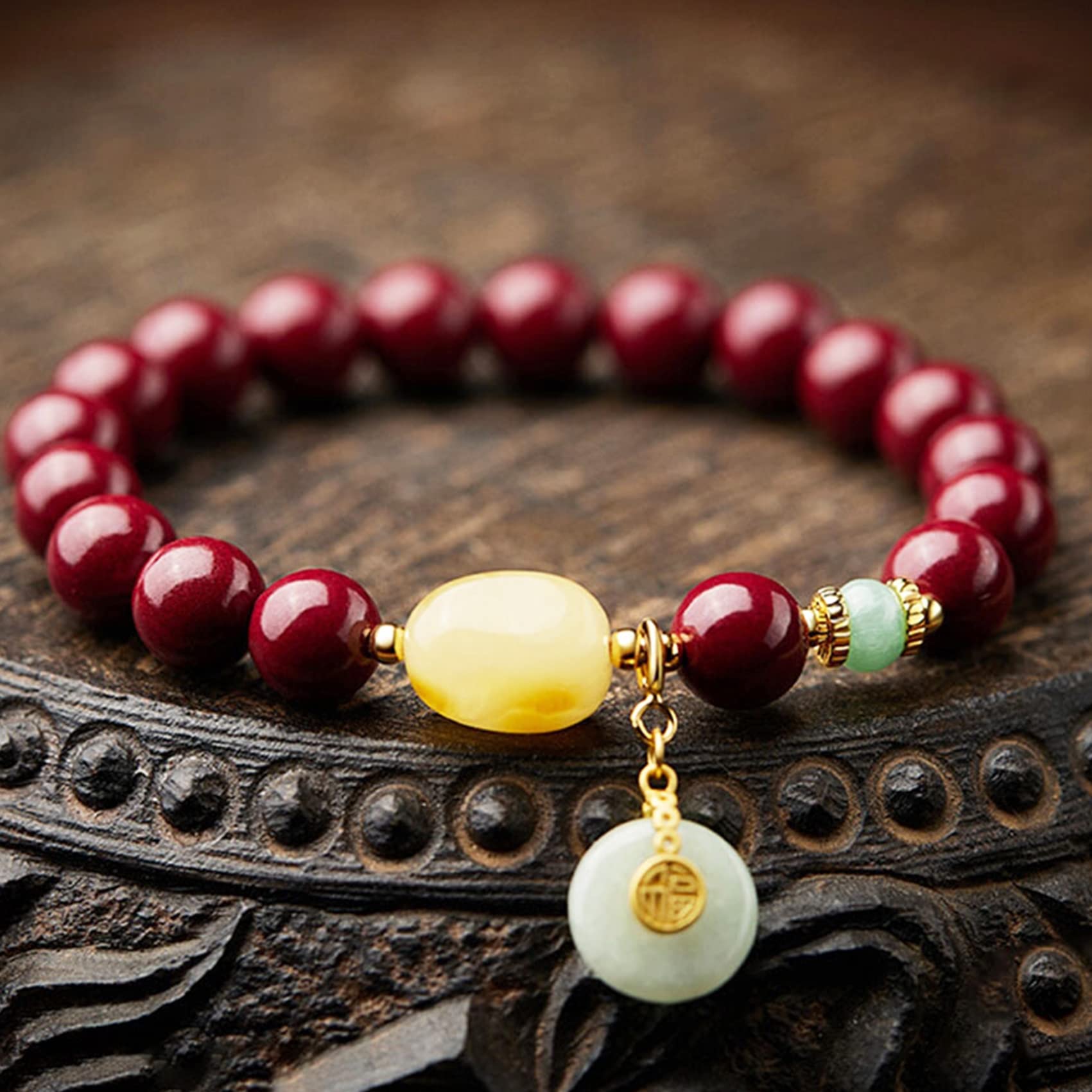 Feng Shui Wealth Bracelet - Natural Cinnabar Crystal Stone Bracelet with Harmony Buckle & Charm Pendant - Good Luck Talisman, Chakra Healing, Quartz Amulet for Positive Energy & Prosperity | Perfect for Meditation, Yoga, Spiritual Healing & Daily Wear