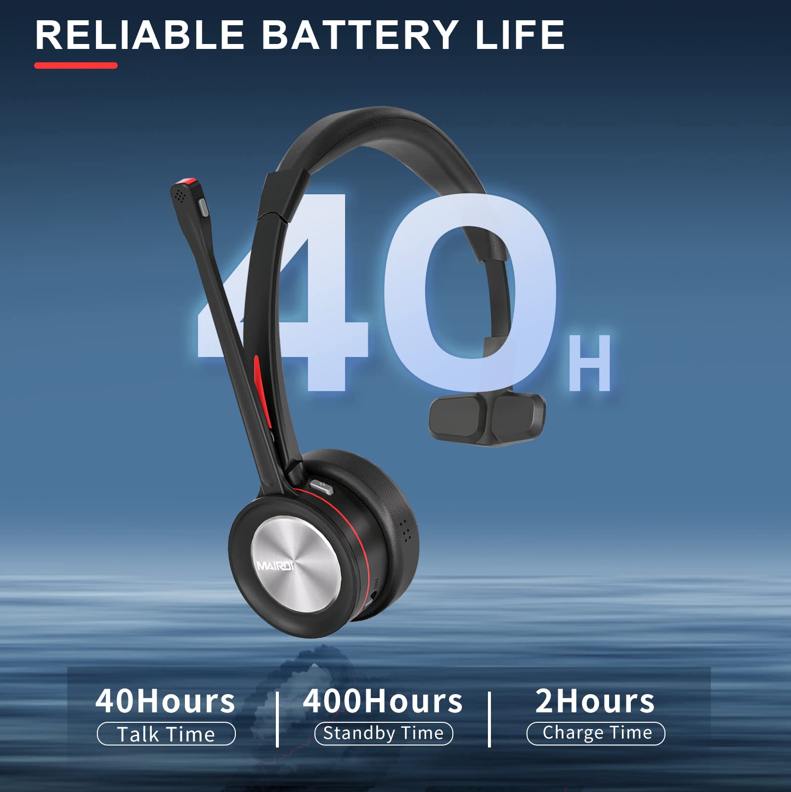 MAIRDI Wireless Bluetooth Headset with Microphone - 5.2 Noise Canceling Headphones for PC, Truck Drivers, Office & Call Centers - 40H Playtime - Compatible with Teams, Skype, Zoom, Jabber - Perfect for Remote Work, Online Meetings & Hands-Free Calling