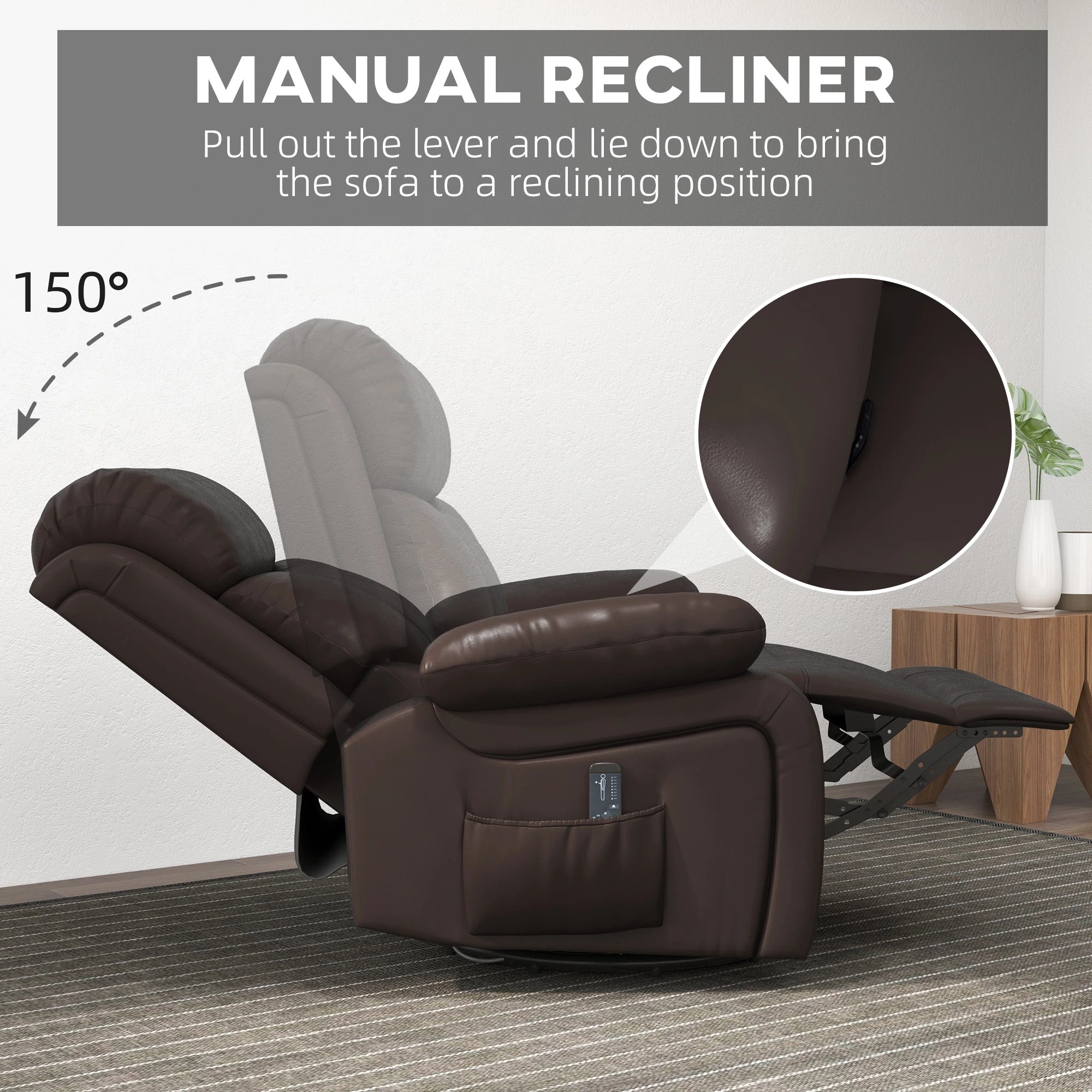 Premium Faux Leather Vibration Massage Reclining Swivel Chair - 3 Color Options for Home, Office & Gaming Relaxation