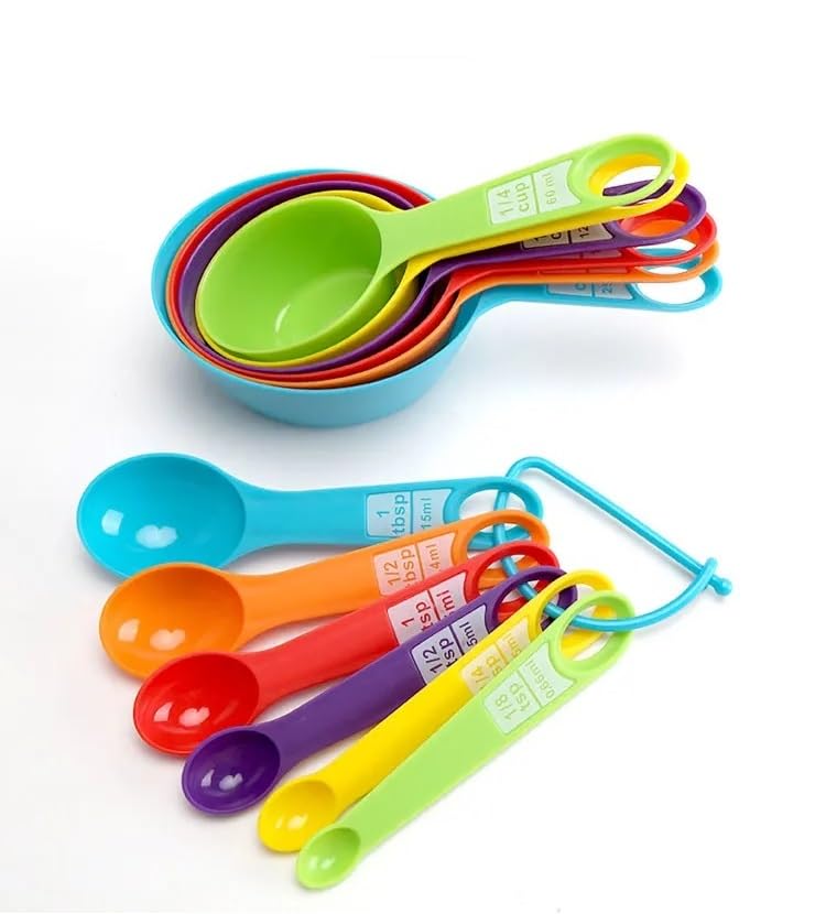 MobFest® 12-Piece Measuring Cup & Spoon Set - Food Grade Plastic, Dishwasher Safe - Essential Kitchen Tool for Cooking, Baking & Meal Prep - Perfect for Home Chefs & Bakers
