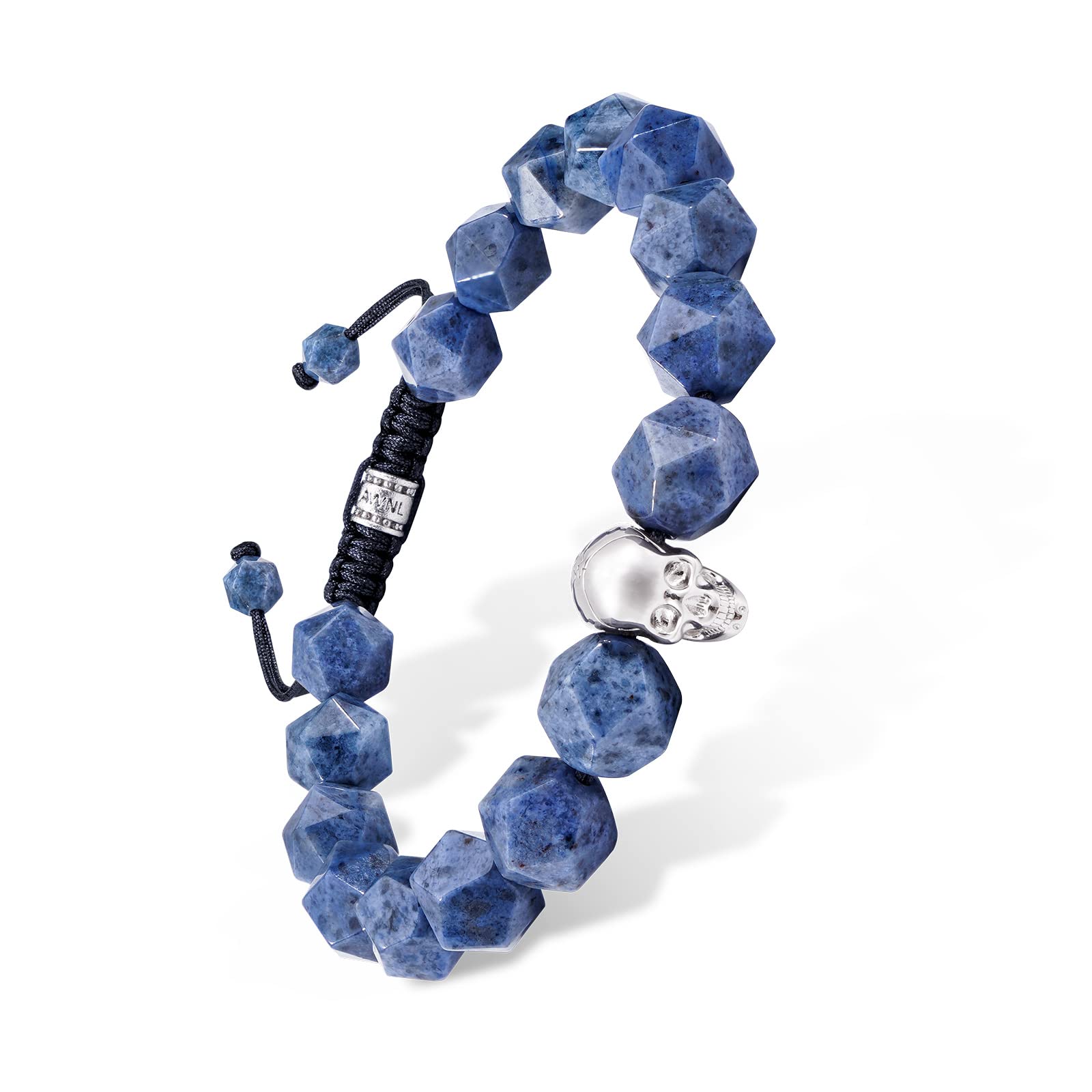Men's Adjustable Dumortierite & Dragon Blood Jasper Beaded Bracelet with Sterling Silver Skull Charm - 10mm Natural Gemstone Braided Bracelet (6.1''-7.9'') - Spiritual Healing Jewelry, Boho Fashion Gift for Boyfriend, Meditation & Yoga Accessory