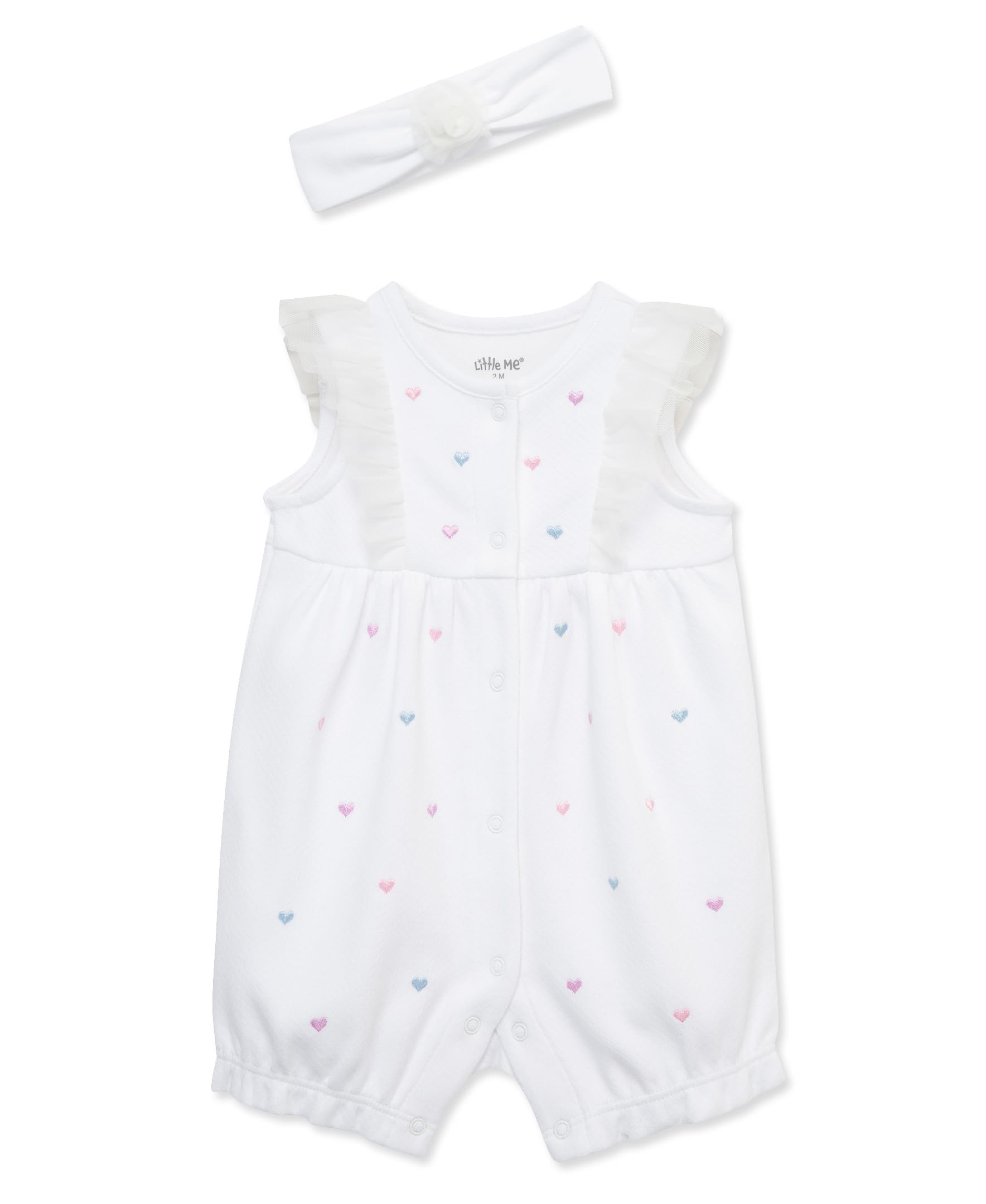 Little Me Baby Girls' Romper & Headband Set - Soft Cotton Outfit for 3-12 Months | Perfect for Newborn Photoshoots, Family Gatherings & Everyday Wear