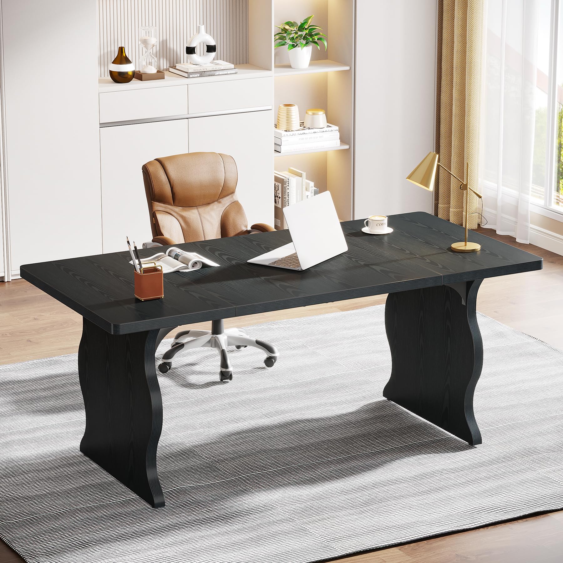 Tribesigns 63-Inch Large Executive Desk - Modern Computer Office Desk & Gaming Workstation with Sturdy Metal Legs, Black - Perfect for Home Office, PC Gaming & Writing Workspace