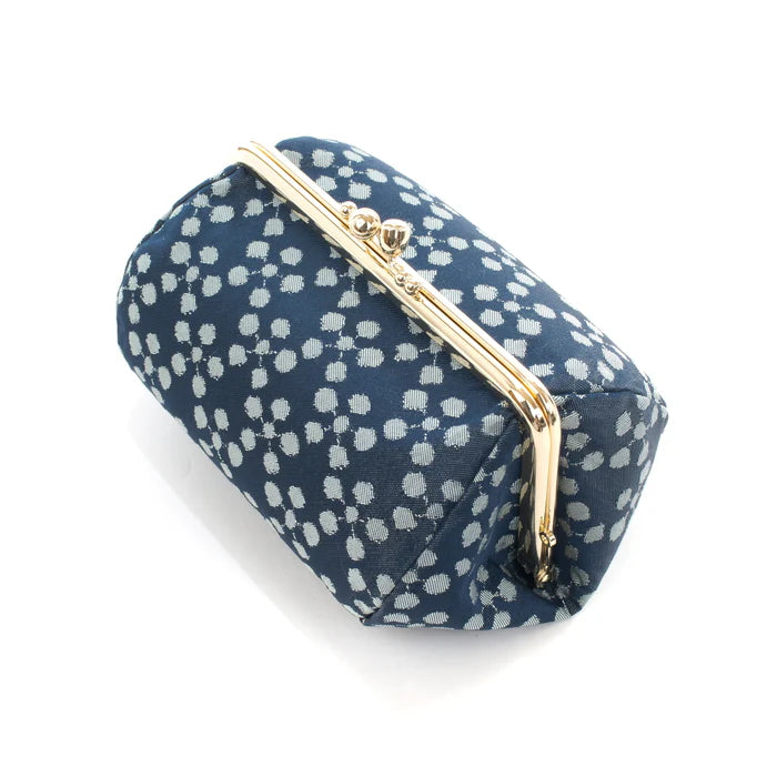 Nishijin Woven Small Pouch - Plum Blossom Navy Blue Japanese Kyoto Handmade Cosmetic Makeup Bag | Gamaguchi Travel Toiletry Organizer, Stationery Pouch & Bag-in-Bag for Women's Essentials | Perfect for Daily Use, Gift Giving & Japanese Culture Lovers