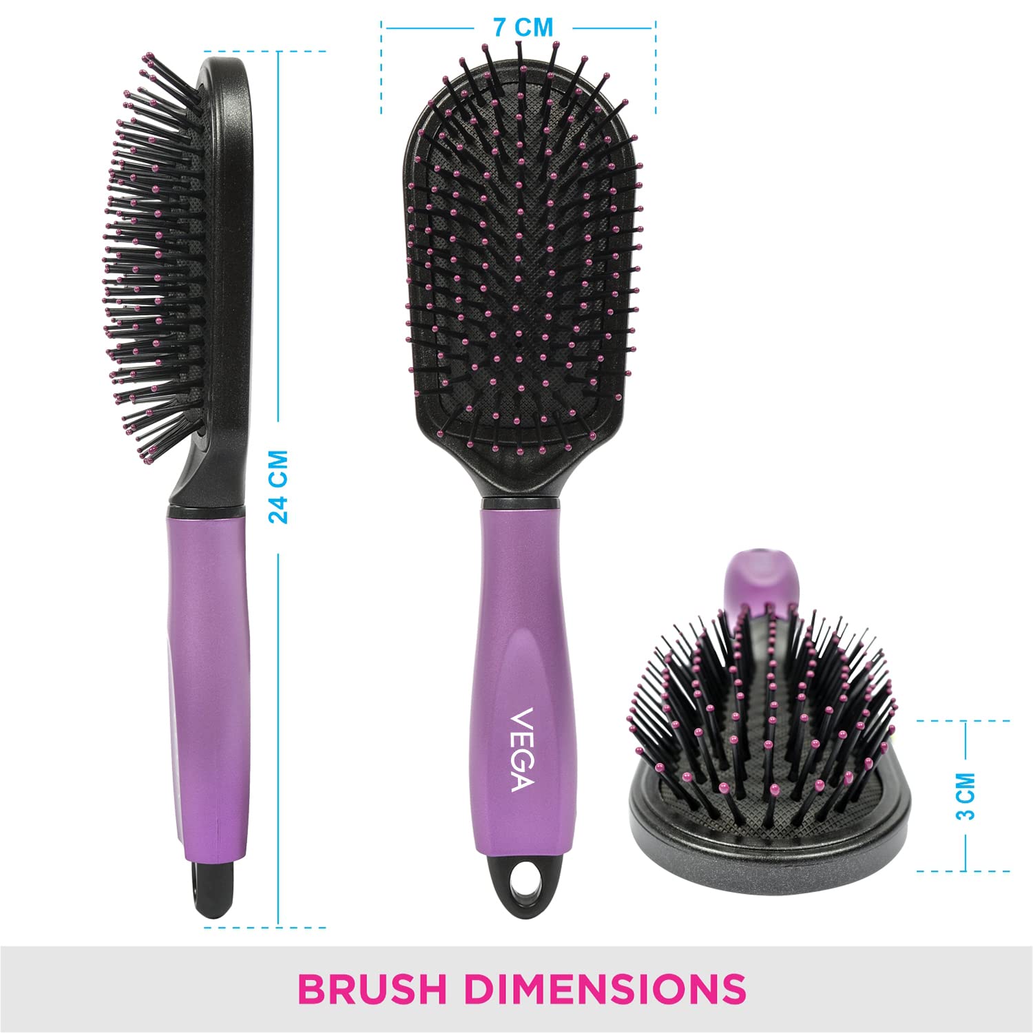 Vega Cushioned Hair Brush with Cleaning Comb - India's No.1 Hair Brush for Men & Women (E18-CB) - Detangling, Styling & Scalp Massage for All Hair Types