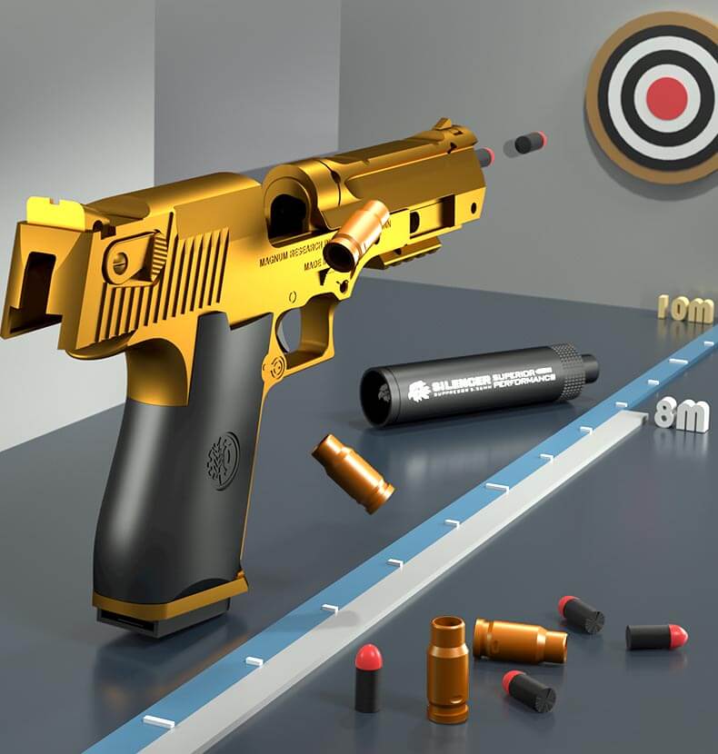 Desert Eagle Shell Ejecting Dart Blaster Toy Gun - Realistic Foam Dart Blaster for Outdoor Nerf Battles & Backyard Target Shooting Games