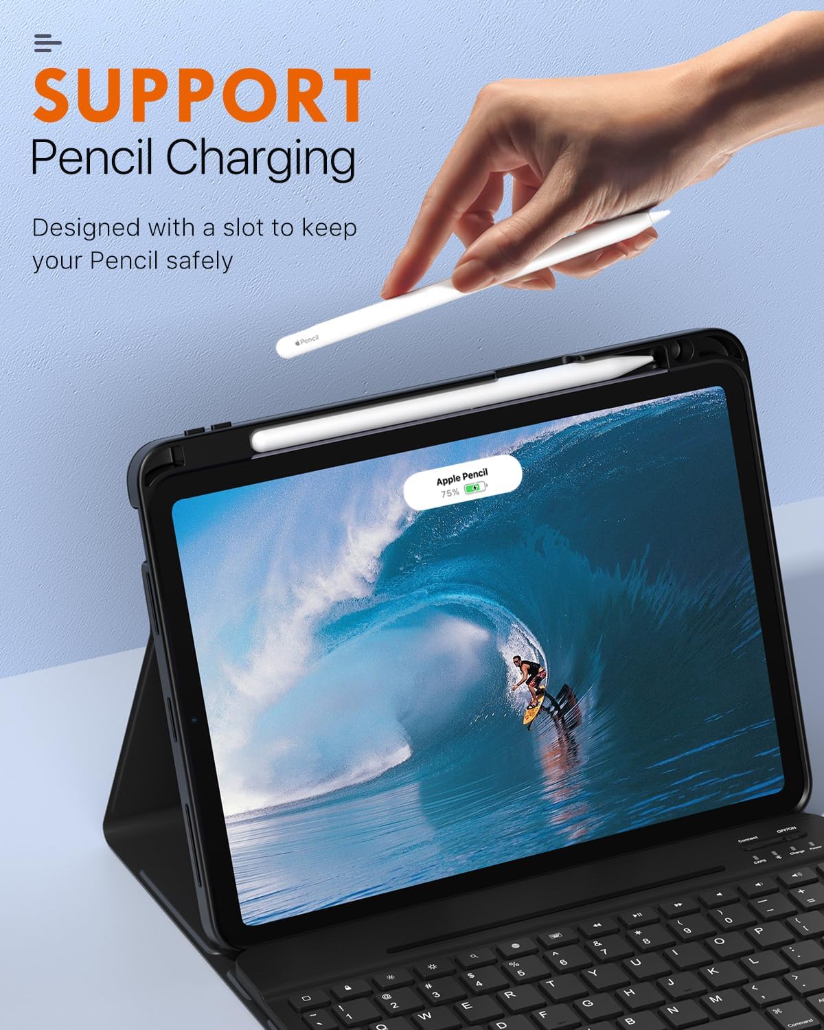 MoKo iPad Air 11 Inch Keyboard Case (2024/2025 Release) - Detachable Folio Cover with Apple Pencil Holder for iPad Air 7th/6th/5th/4th Gen - Perfect for Work, Study & Travel - Black
