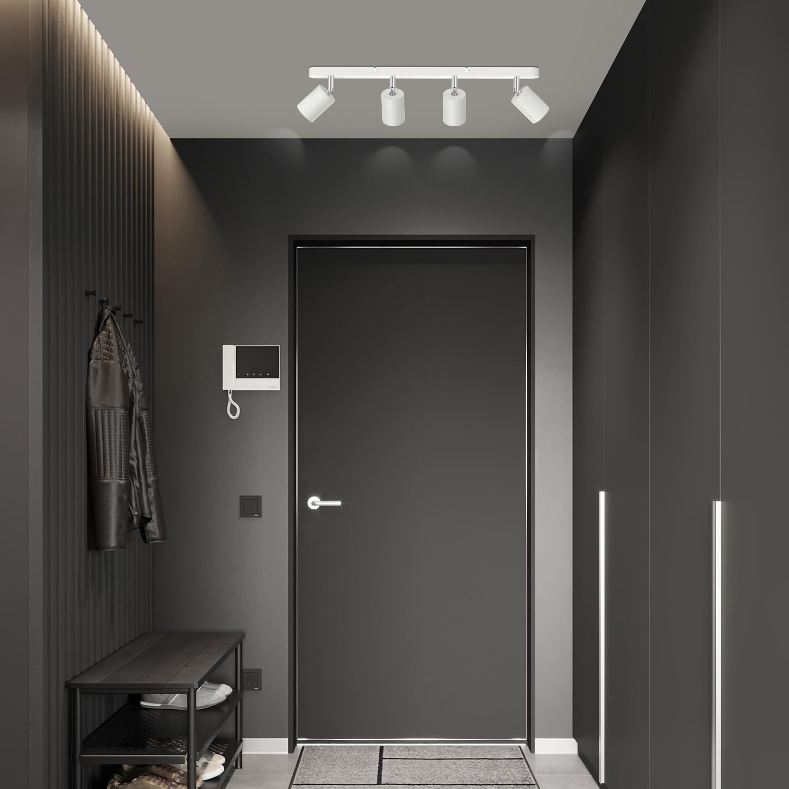 Flexible Rotatable LED Track Lighting Kit - Adjustable Ceiling Light Fixtures for Kitchen, Living Room, Bedroom - GU10 Bulb Not Included (White Strip 4) - Perfect for Modern Home Lighting & Accent Decor