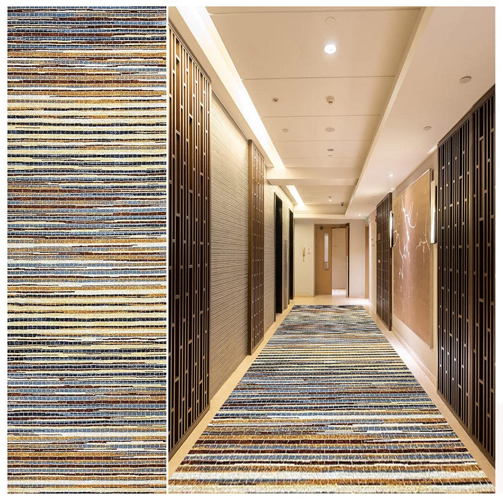Non-Slip Washable Hallway Runner Rug 2' x 2' - Rubber Backing Stain Resistant Abstract Line Beige Design - Perfect for Kitchen, Living Room, Bedroom & Entryway Doormat | Indoor Accent Area Carpet for Home Decor & High Traffic Areas