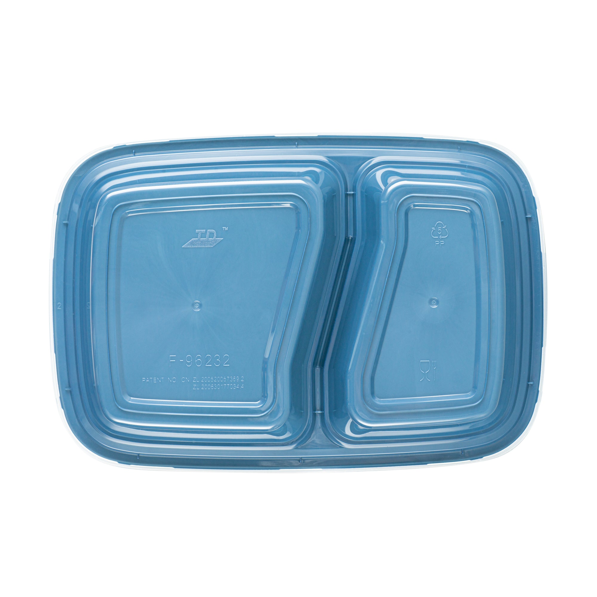 32 oz Midnight Blue Plastic 2-Compartment Food Storage Containers with Clear Lids - Microwave Safe, 8.75