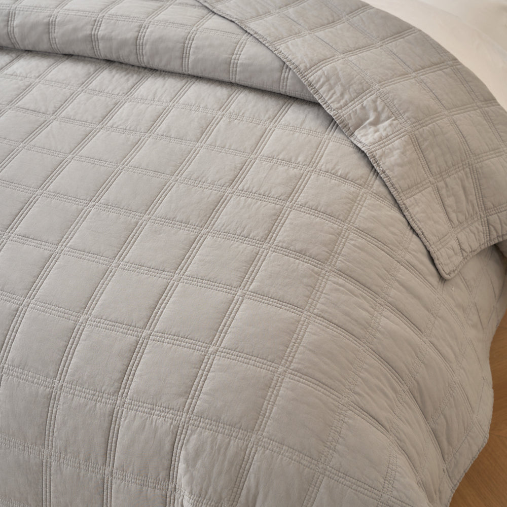 Embroidered Square Smokey Grey Coverlet - Queen Size Bedspread for Luxury Bedroom Decor | Perfect for Master Bedroom, Guest Room & Hotel Styling