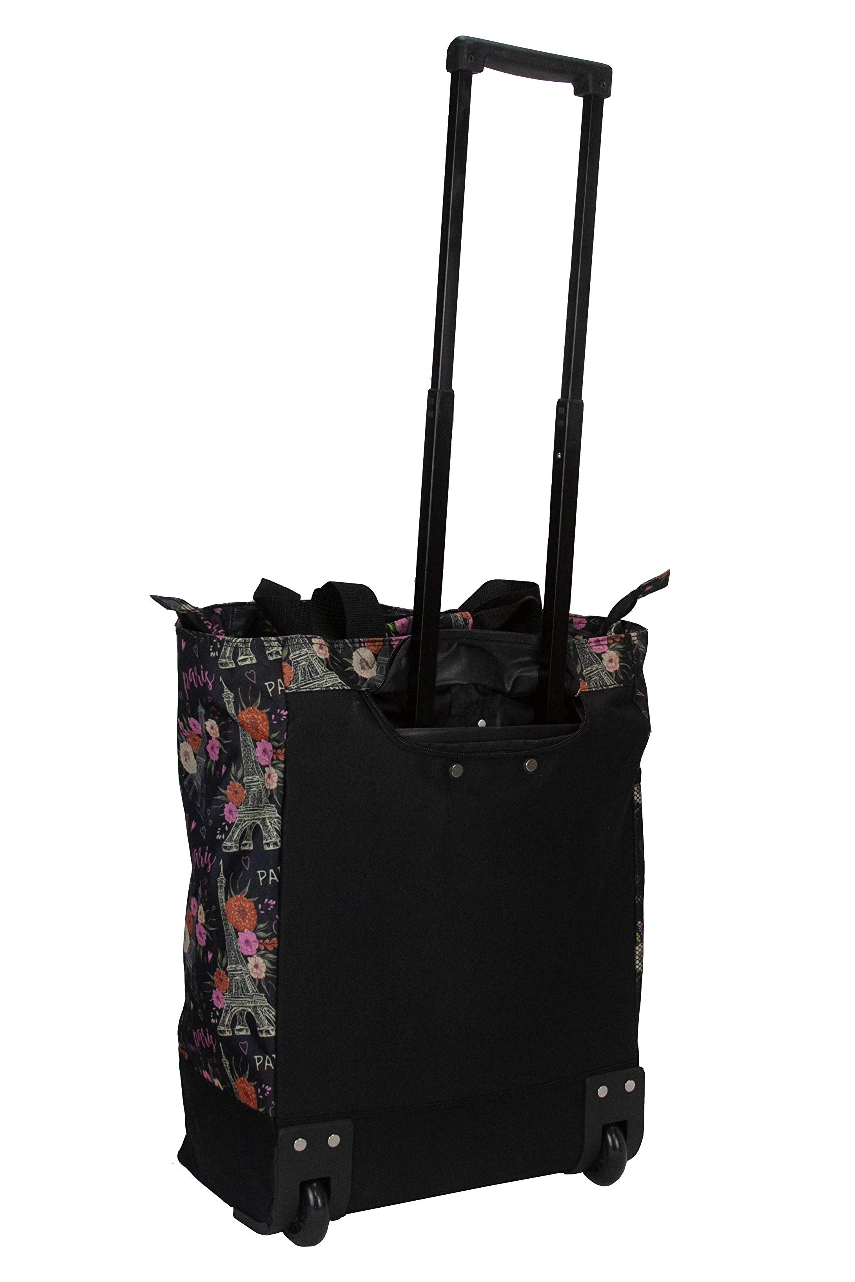 Foldable Wheeled Shopping Tote Bag - Lightweight Grocery Cart with Extendable Handle for Supermarkets, Travel & Beach - Convenient Rolling Grocery Carrier for Seniors & Shopping Trips