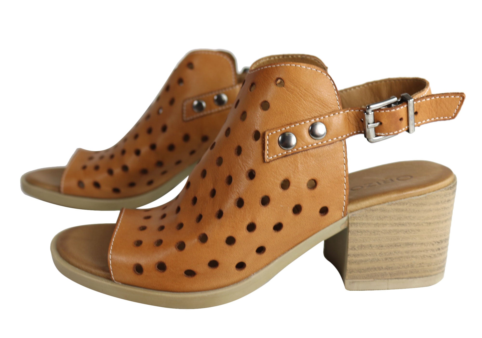 Orizonte Gracie Women's European Leather Comfortable Mid Heel Sandals - Stylish & Supportive for Work, Weddings & Summer Outings