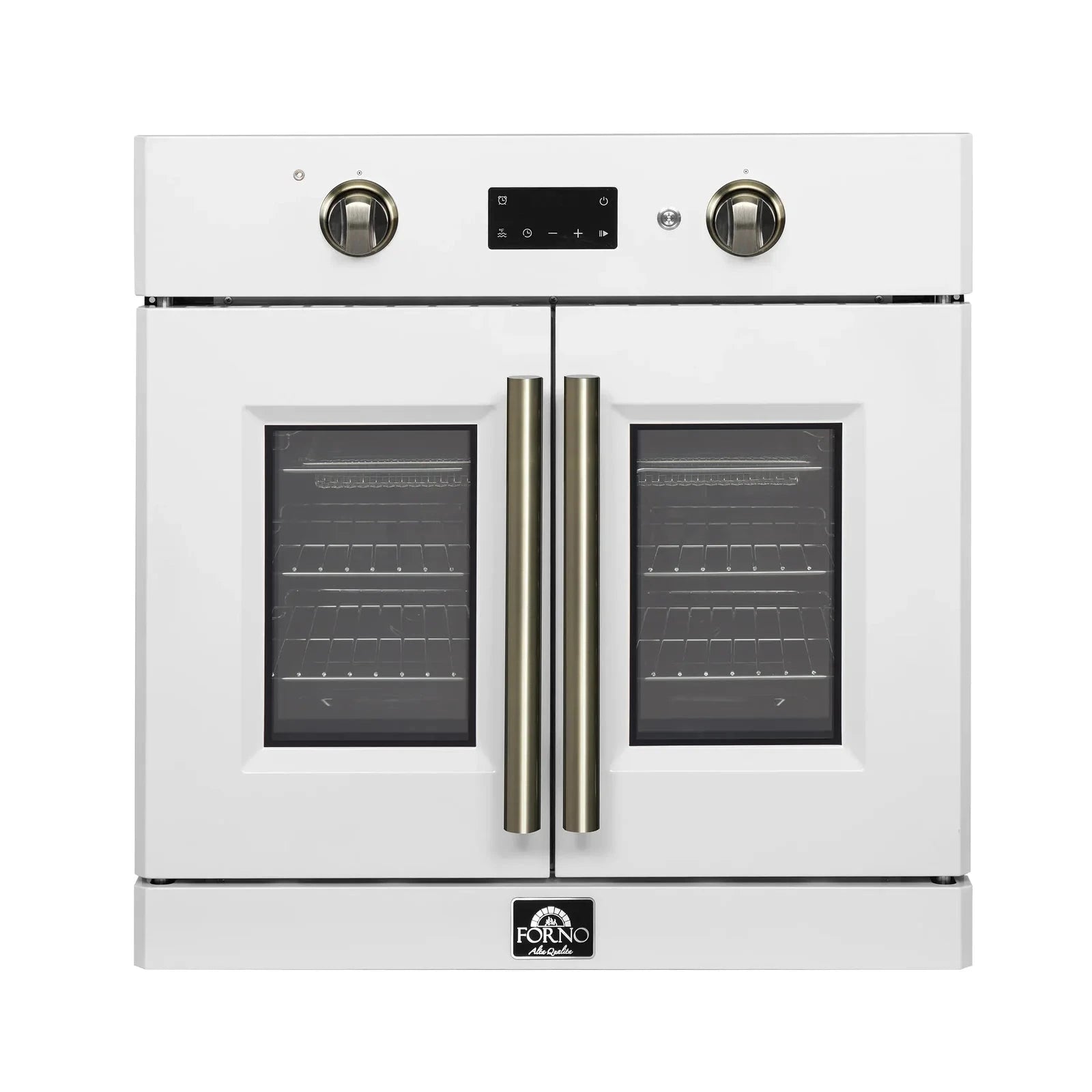 Forno Asti 30-Inch French Door Electric Wall Oven - White with Antique Brass Trim, Built-in Convection Oven, Self-Cleaning, FBOEL1333 30WHT - Perfect for Modern Kitchens & Home Baking