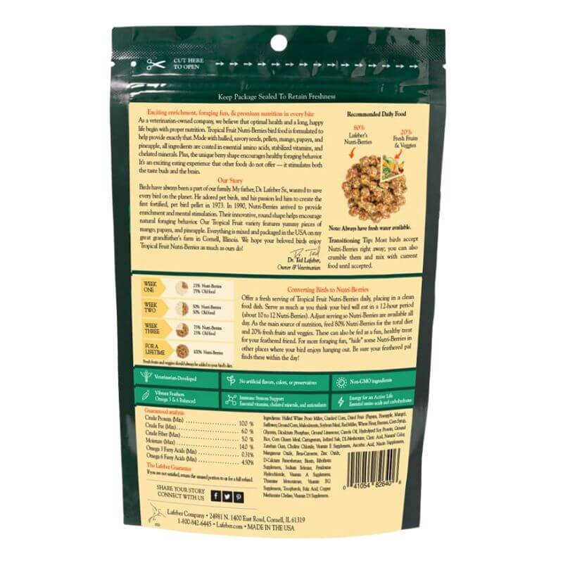 Lafeber Tropical Nutri-Berries for Small Birds - 284g Nutritious Bird Food - Perfect for Parakeets, Cockatiels & Lovebirds - Ideal for Daily Feeding & Bird Training