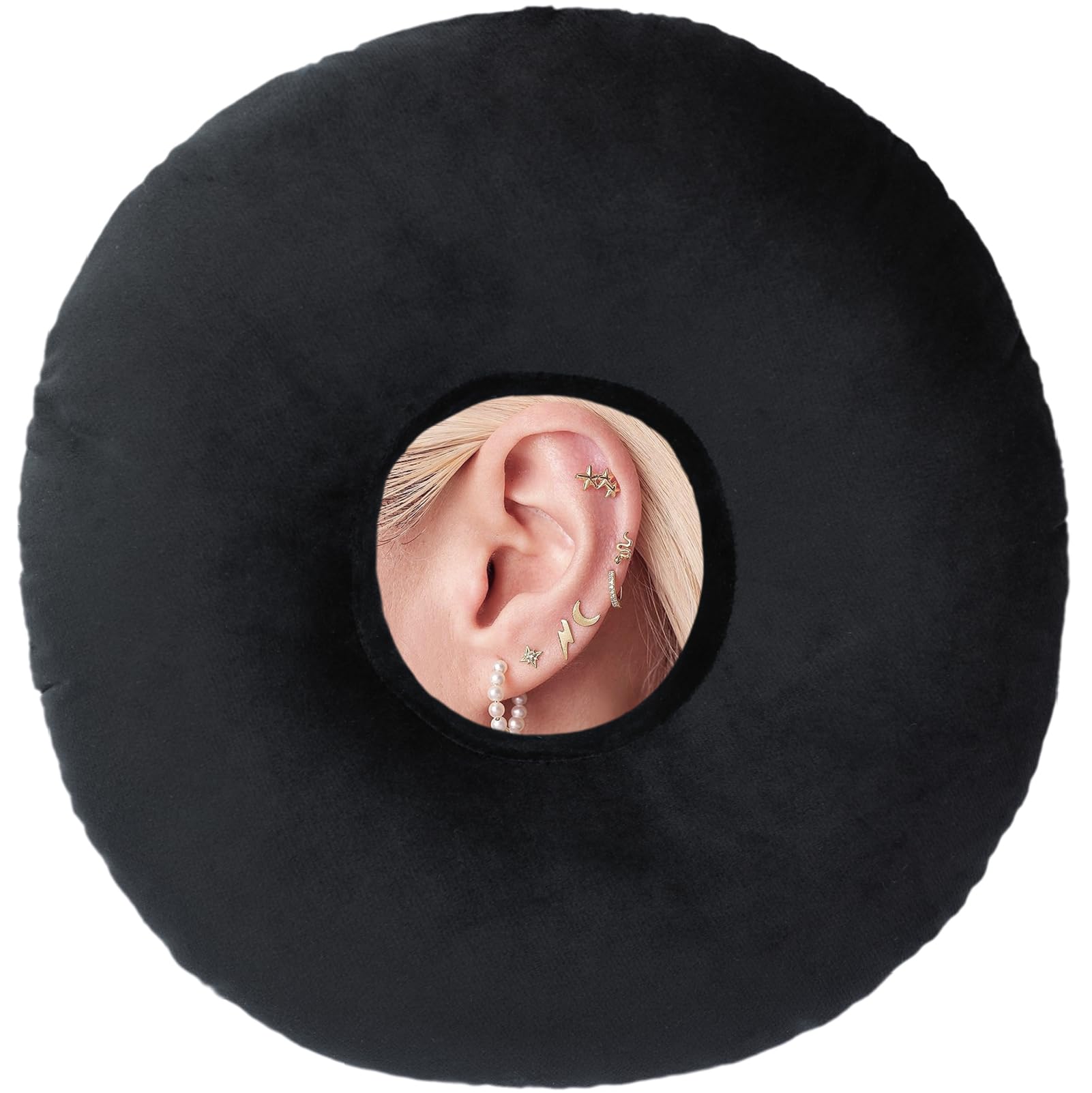 CNH Ear Piercing Pillow for Side Sleepers - Black Velvet Head Support with Ear Hole for Pain Relief & Pressure Protection | Perfect for Post-Piercing Care, Sensitive Ears & Comfortable Side Sleeping