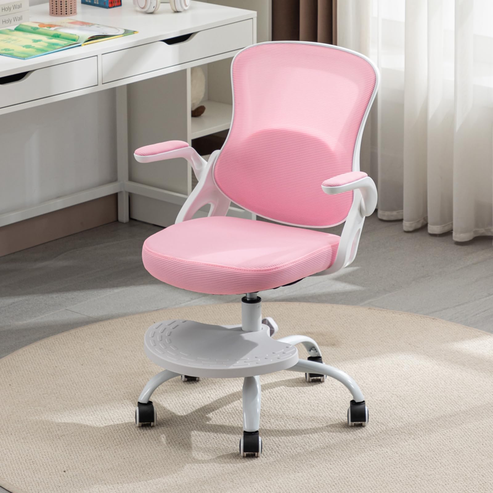 **Ergonomic Kids Study Chair with Adjustable Height - Swivel Mesh Desk Chair with Wheels - Pink Children's Office Chair for Bedroom & Home Schooling**    *(Perfect for Homework, Online Learning & Comfortable Study Sessions)*