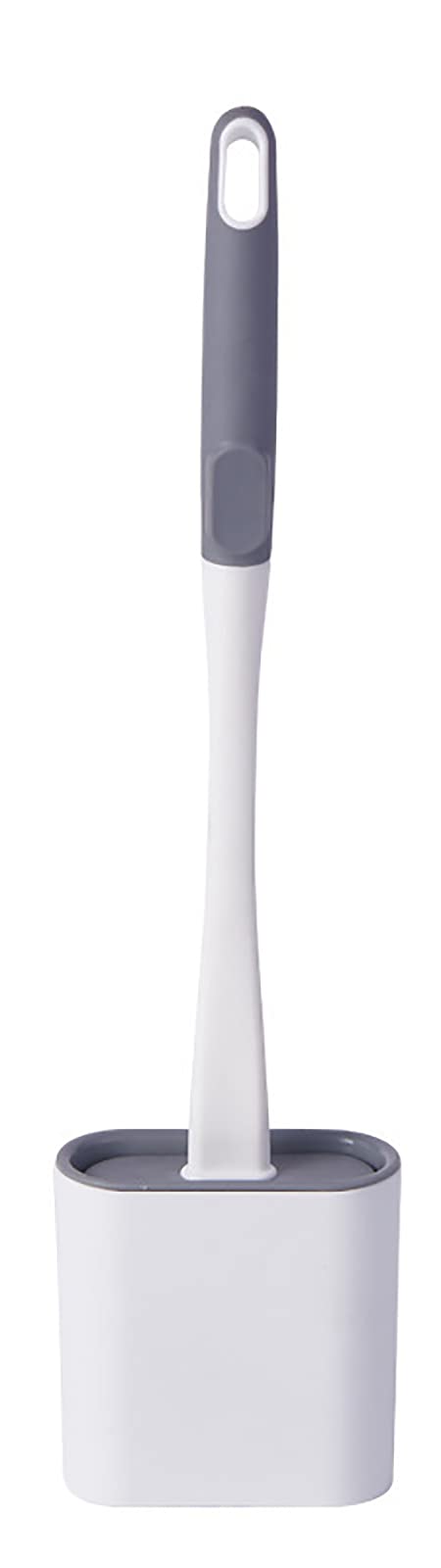 Long-Handled Silicone Toilet Brush & Holder Set - Wall-Mounted Bathroom Cleaning Brush with Ventilated Base, No Dead Ends, Compact Design (White) - Perfect for Small Bathrooms, Apartments & Hygienic Cleaning