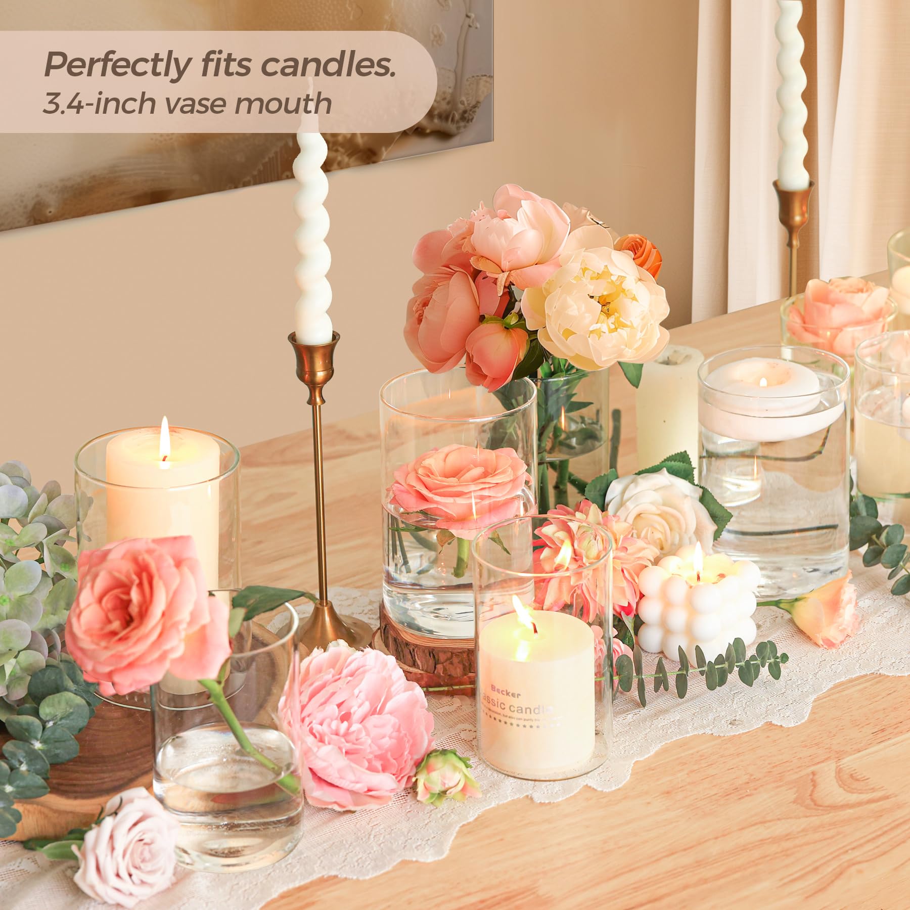 ComSaf 16-Pack Clear Glass Cylinder Vases - 5.5 & 6 Inch Tall Bud Vases for Wedding Centerpieces, Floral Arrangements, Hurricane Candle Holders - Perfect for Home Decor, Party Decorations & Table Settings