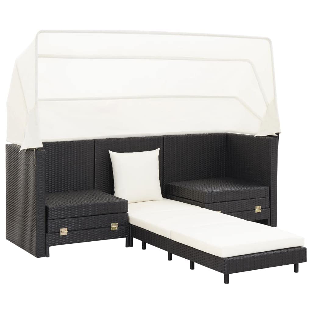 All-Weather Outdoor Sectional Sofa Set - 3-Piece Extendable Patio Furniture with Poly Rattan Roof - Black - Perfect for Deck, Poolside, Backyard & Porch Relaxation