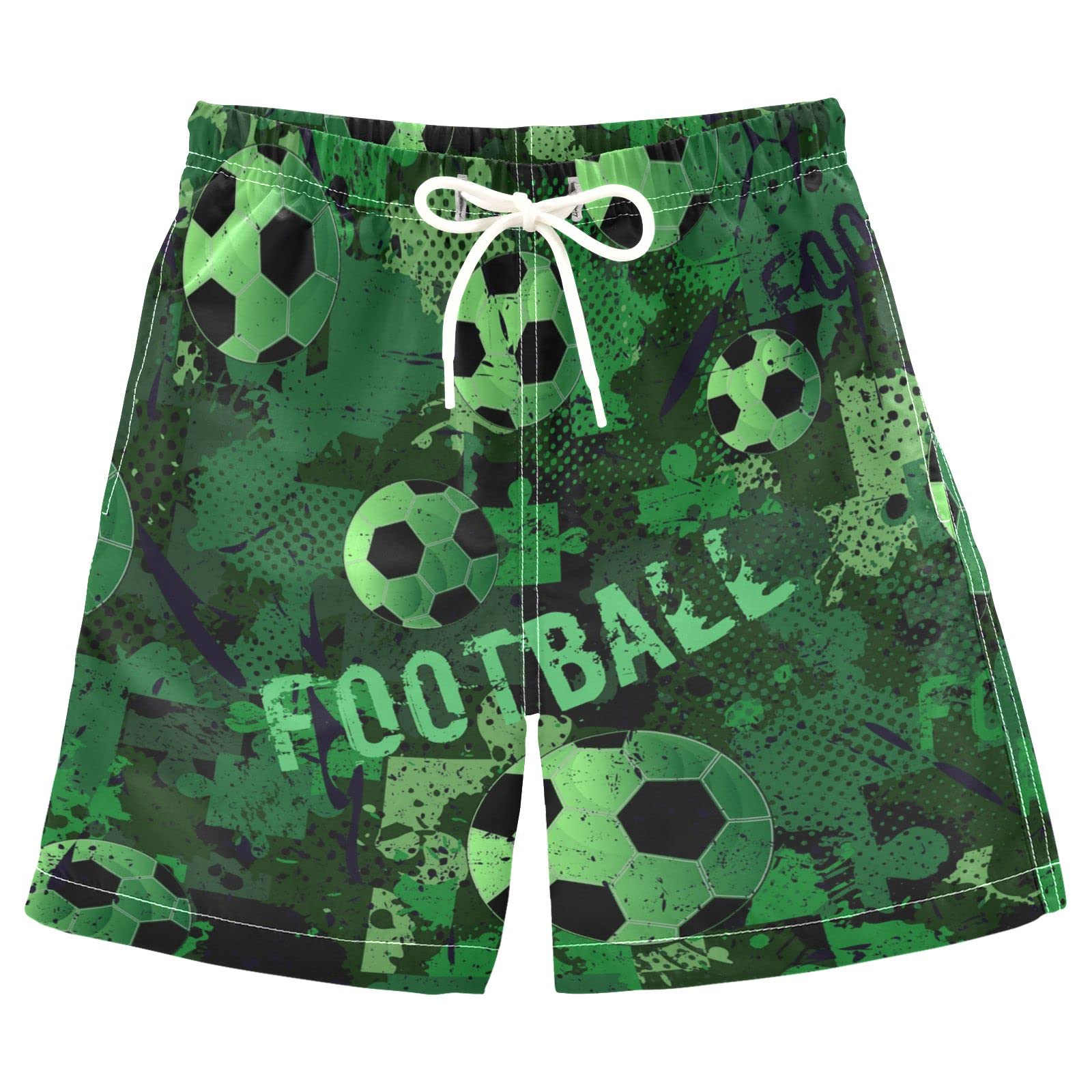 **Boys' Quick-Dry Soccer Swim Shorts with Mesh Lining - Toddler & Youth (8-14) - Perfect for Beach, Pool & Water Sports**