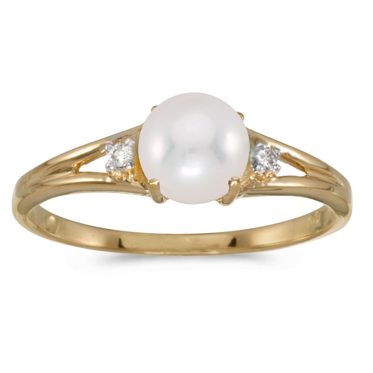 14K Yellow Gold Freshwater Cultured Pearl & Diamond Ring for Women - Elegant Bridal Jewelry, Anniversary Gift, Wedding Band, Engagement Ring, Special Occasion Jewelry