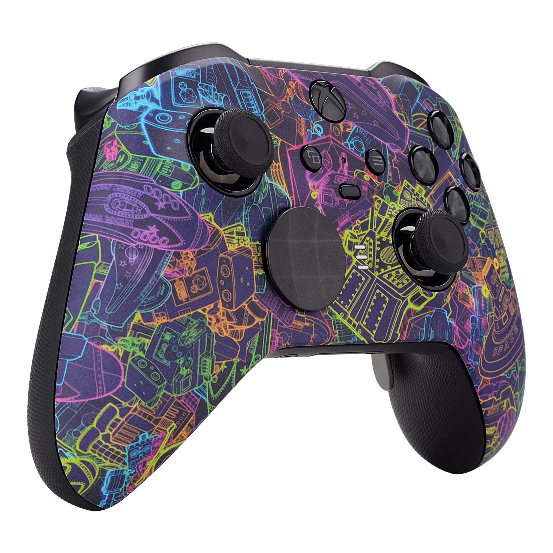 eXtremeRate Replacement Front Housing Shell Case with Accent Rings for Xbox One Elite Series 2 & Elite 2 Core Controller (Model 1797) - Neon Novel Design | Custom Gaming Accessories | Perfect for Competitive Gaming & Controller Modding