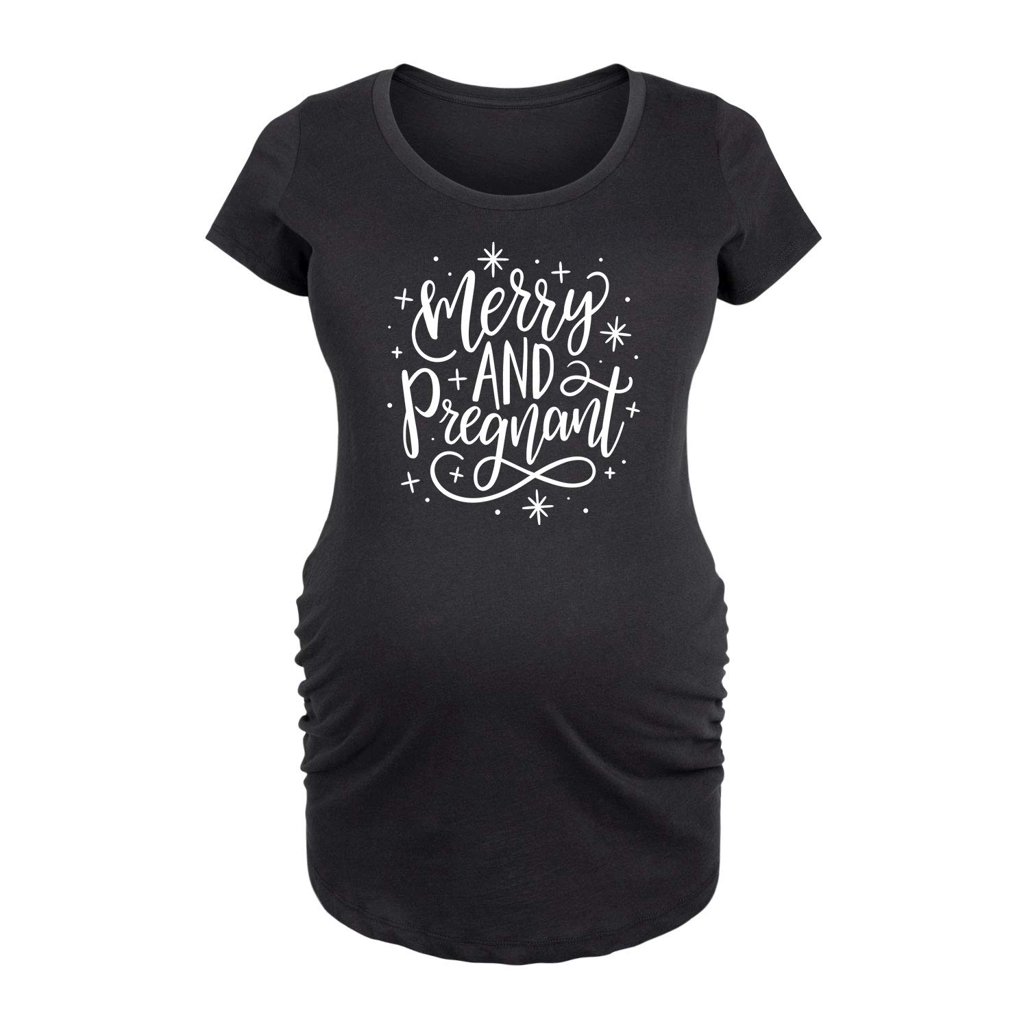 Bloom Maternity - Merry and Pregnant Scoop Neck Maternity T-Shirt for Expecting Moms - Comfortable Pregnancy Tee for Casual Wear & Baby Showers