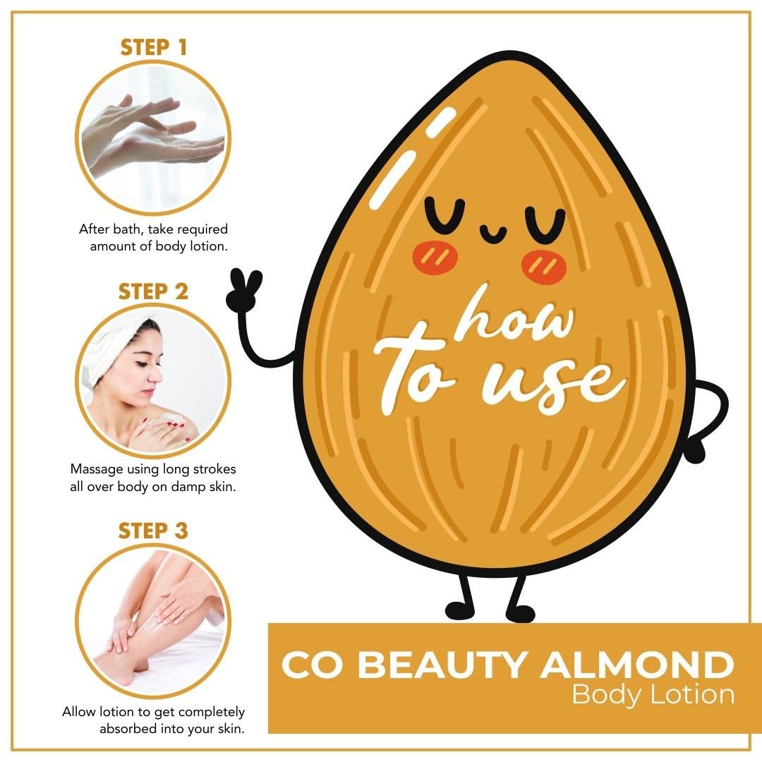 CO Beauty Deep Nourishing Almond Body Lotion - 200ml | Vitamin E Enriched Hydrating Body Cream with Avocado & Castor Oil | Non-Greasy, Paraben & SLS Free Moisturizer | Perfect for Dry Skin Care & Daily Hydration