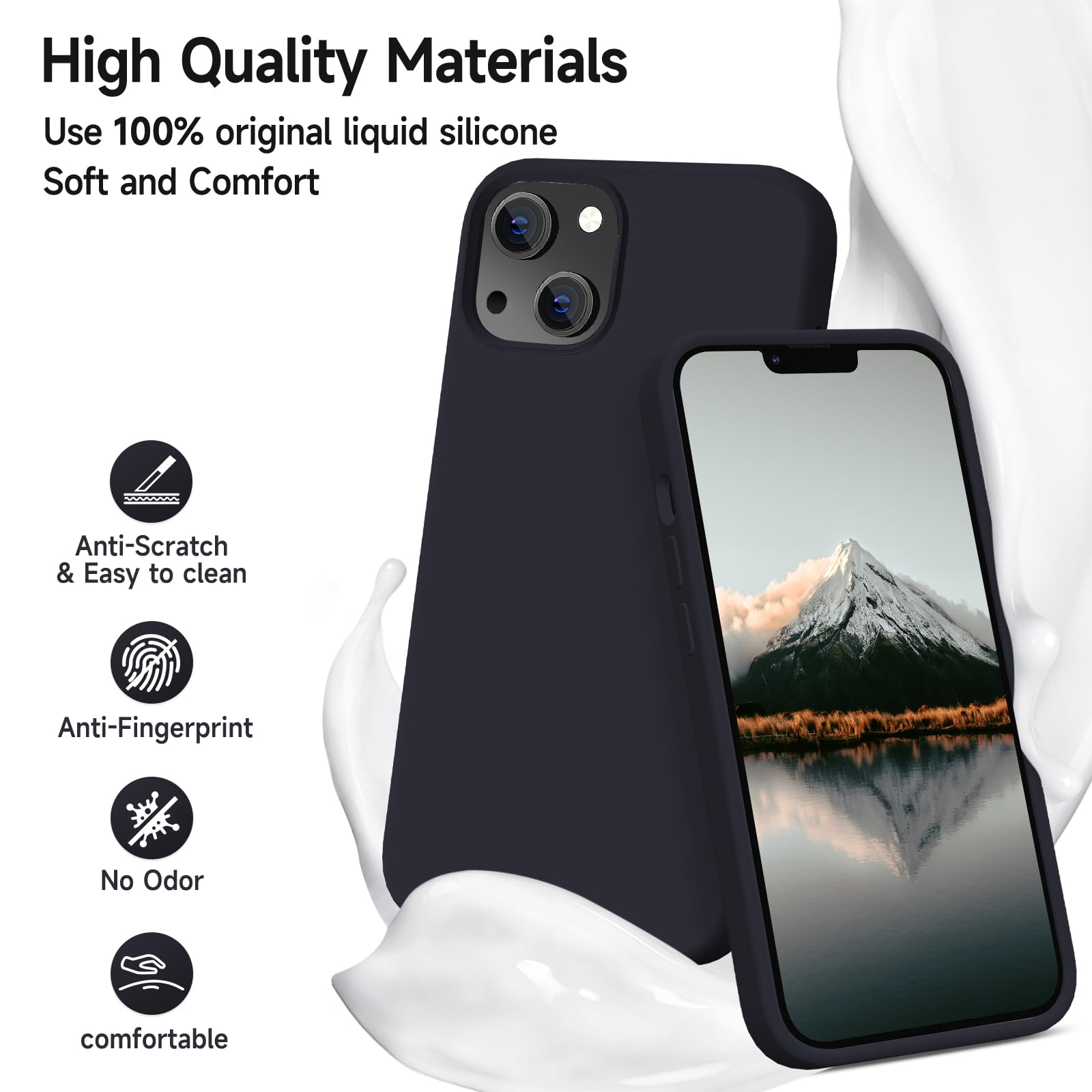 OitiYaa Ultra Slim Shockproof Liquid Silicone Case for iPhone 14 (6.1 inch) - Soft Anti-Scratch Microfiber Lining Protective Phone Cover - Perfect for Daily Use, Travel & Outdoor Activities - Black