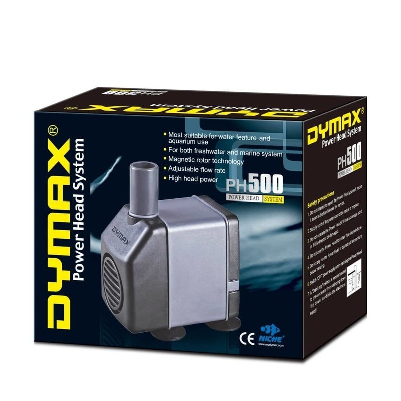 Dymax PH500 Submersible Water Pump - 500L/Hr High Flow Aquarium Power Head for Fish Tank, Pond & Hydroponics | Quiet & Energy Efficient