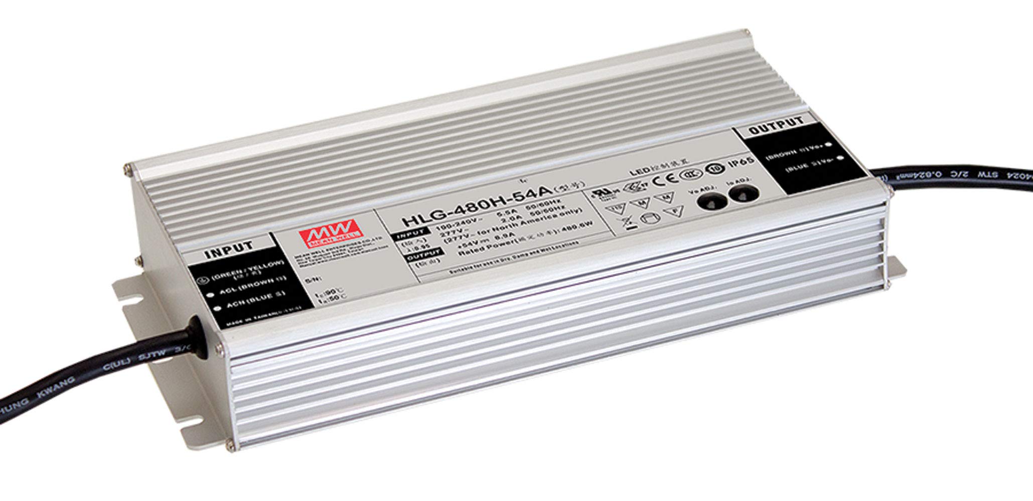 MEAN WELL HLG-480H-48B 480W LED Power Supply - 48V 10A Constant Voltage/Current Driver with 3-in-1 Dimming for Indoor/Outdoor LED Lighting, Signage & Horticulture Applications