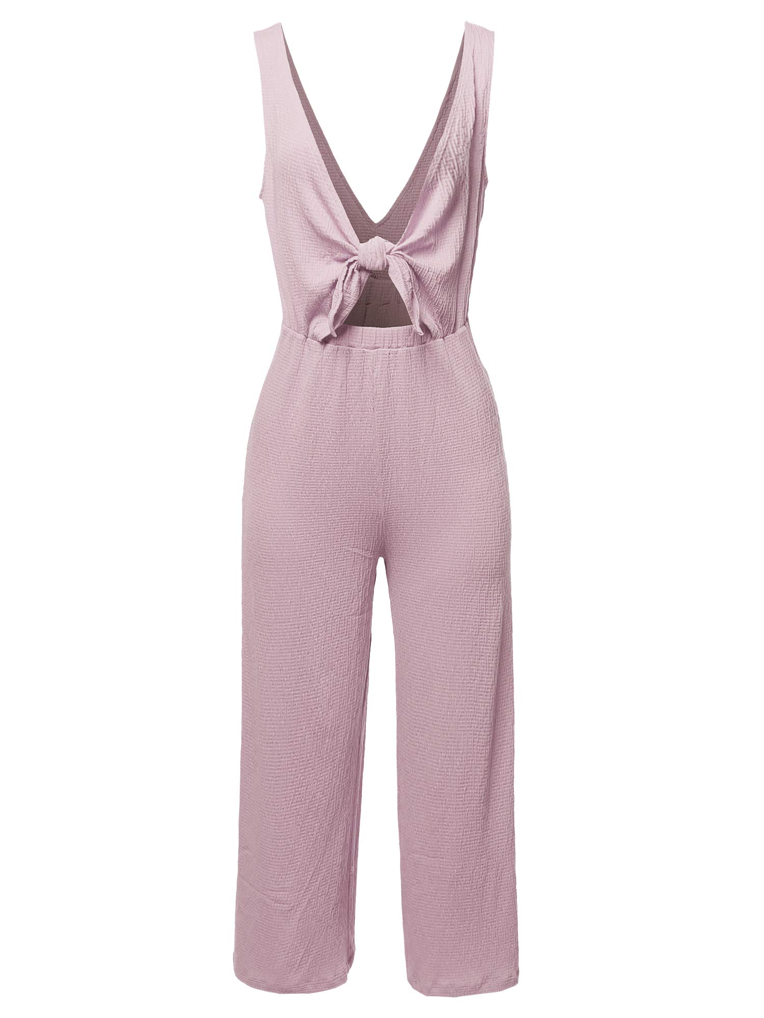 Emma Sexy V-Neck Front Self-Tie Knot Romper Jumpsuit - Mauve S | Women's Summer Outfits for Beach, Party & Date Night