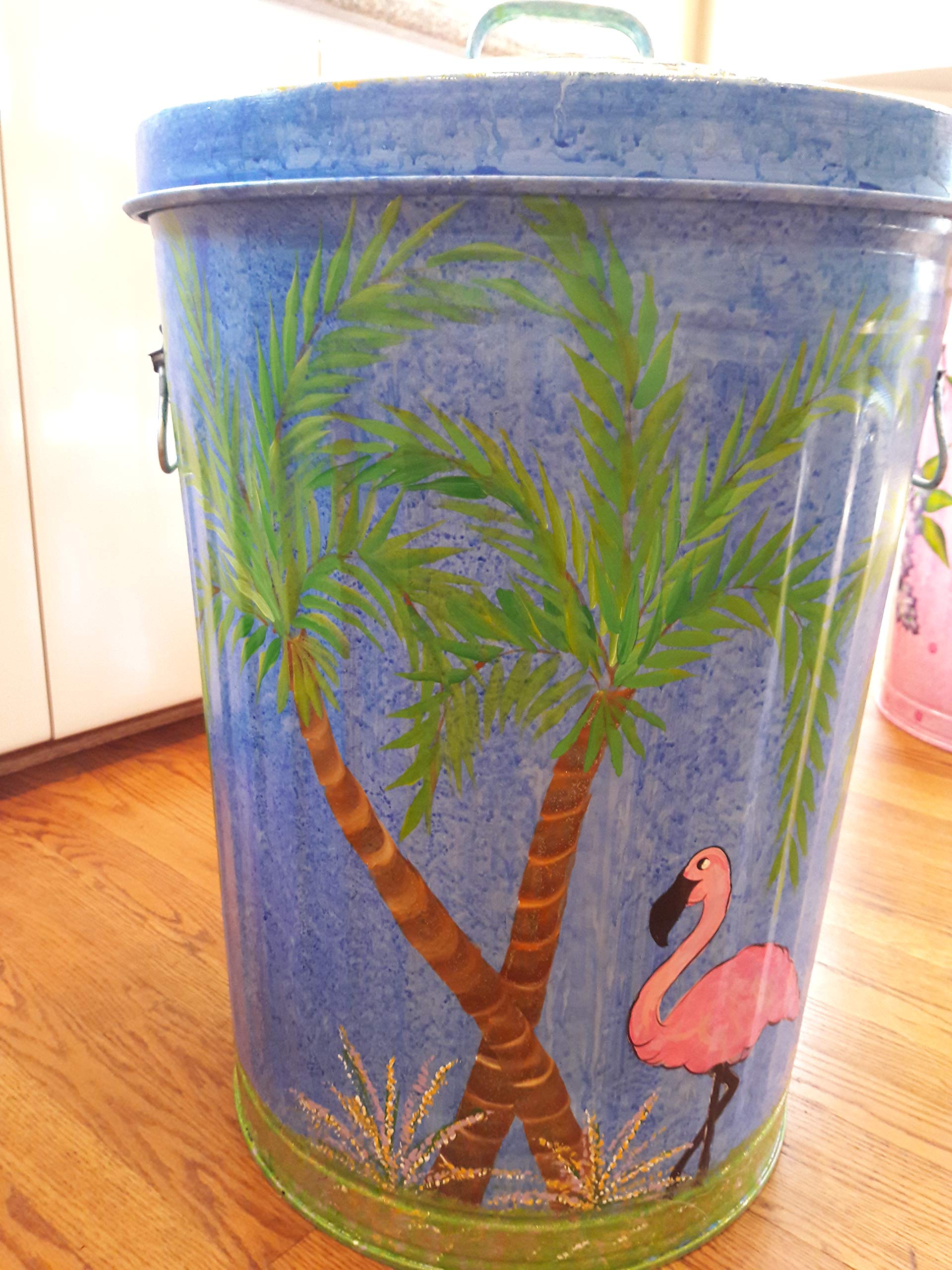 20 Gallon Hand Painted Galvanized Steel Trash Can - Durable Outdoor & Indoor Garbage Bin for Home, Office, Kitchen, and Garden Waste Disposal