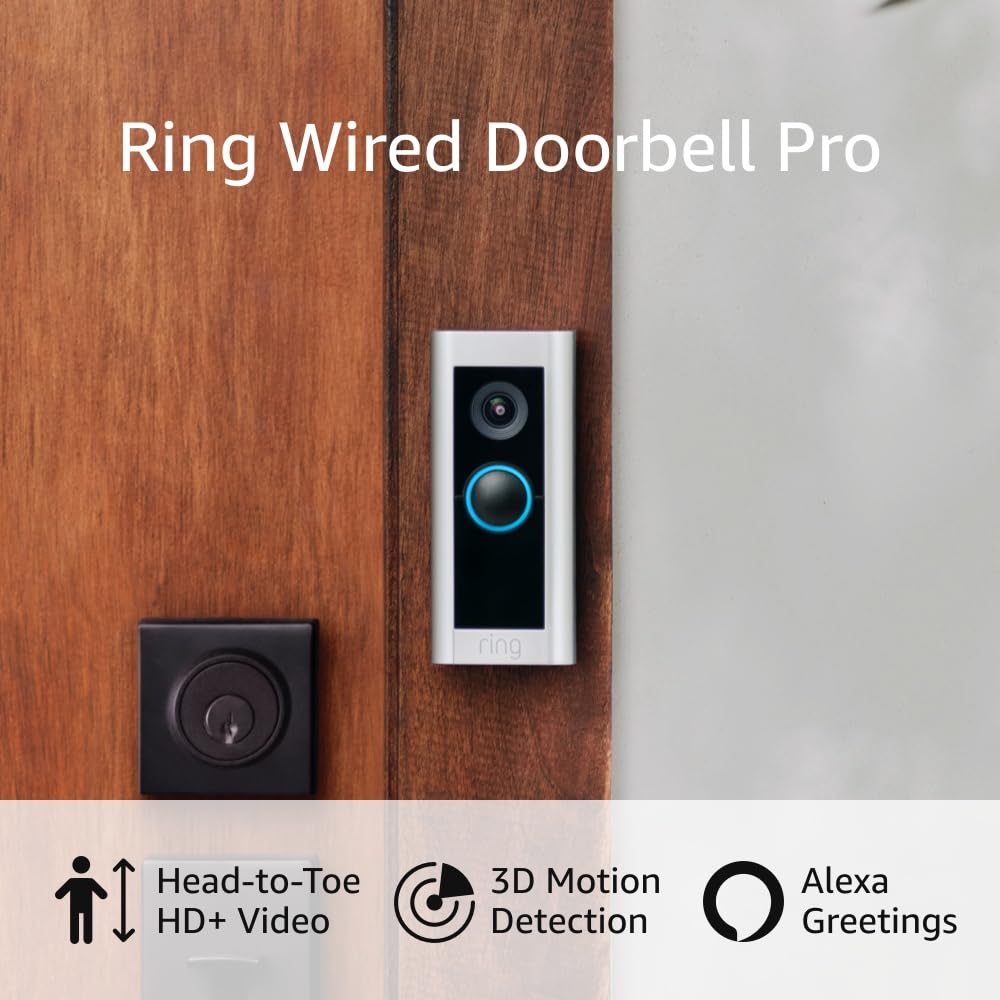 Ring Wired Video Doorbell Pro 2 with Floodlight Cam & 14-Piece Alarm Security System (White) - Smart Home Security for Front Door, Backyard & Whole House Protection