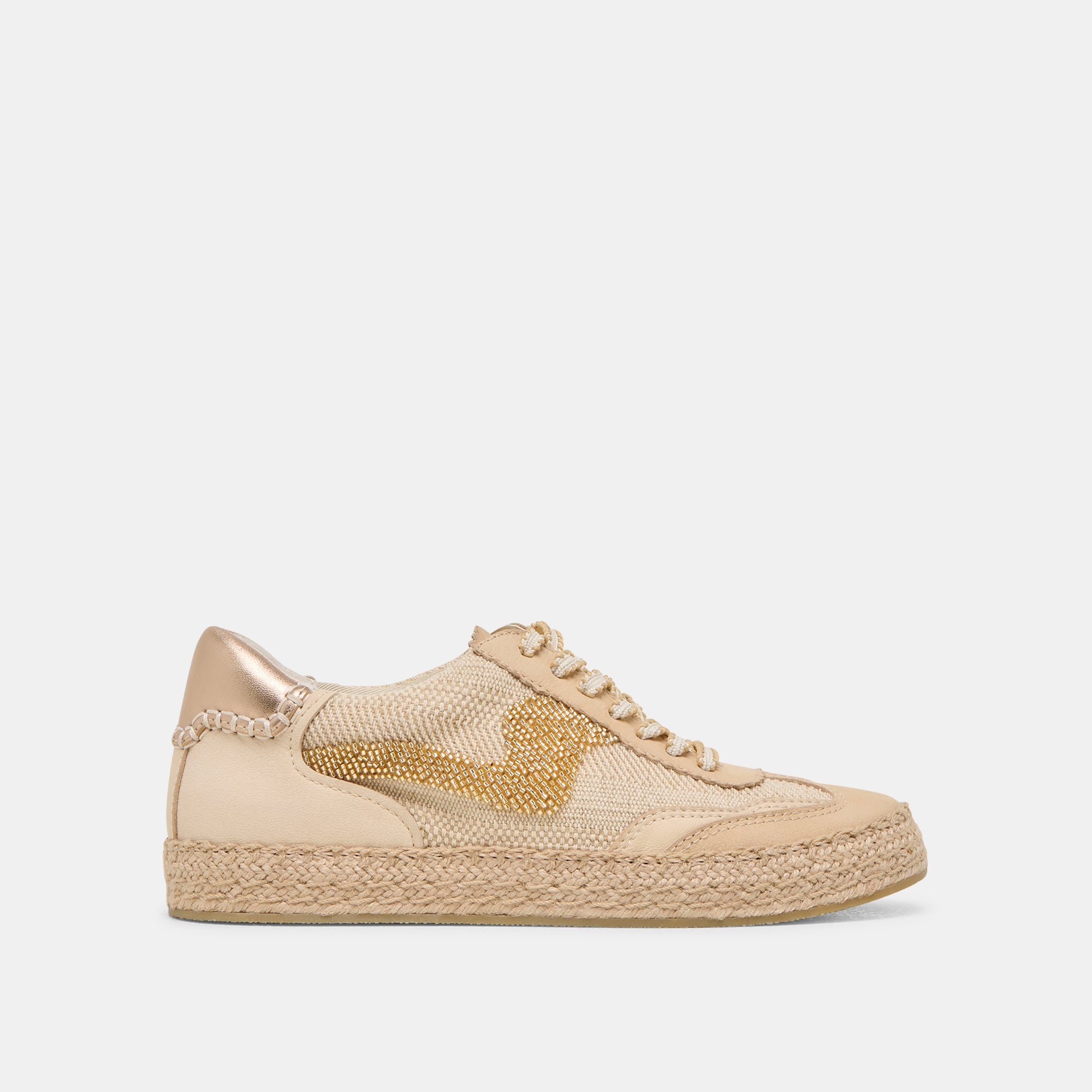 Gold Multi-Color Beaded Espadrille Sneakers for Women - Comfortable Burlap Casual Shoes for Summer, Beach, and Boho Fashion