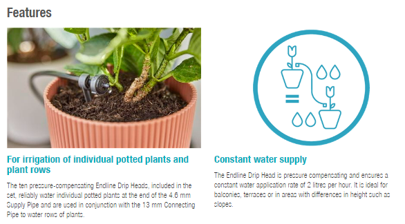 Gardena Endline Drip Head 2 l/h - Pressure Regulating Drip Irrigation Emitter for Garden & Greenhouse Watering System