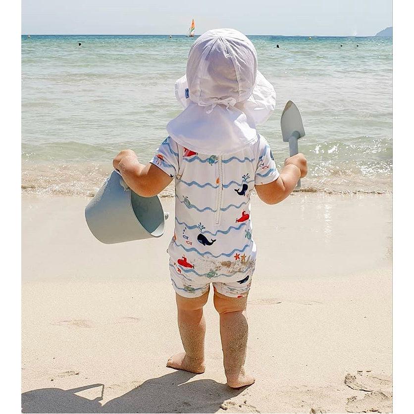 Blue Fish Scrunch Beach Bundle Set with Bucket, Spade, Rake & Sand Molds - Perfect for Kids Beach Toys, Sandcastle Building & Summer Outdoor Play