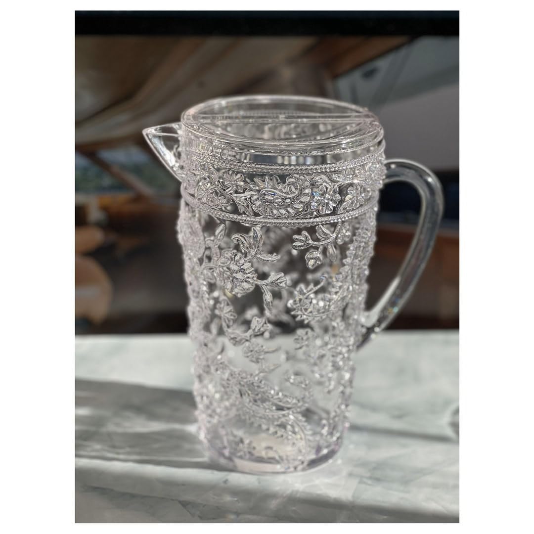 2.5 Quart BPA-Free Plastic Water Pitcher with Lid & Spout - Unbreakable Paisley Design for Juice, Iced Tea & Lemonade - Perfect for Parties, Picnics & Refrigerator Storage