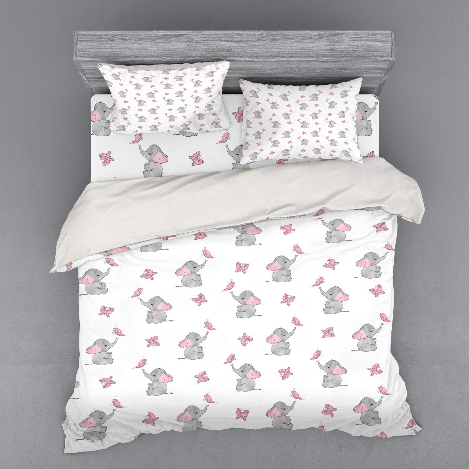 Ambesonne Animal Cartoon Duvet Cover Set - Playing Butterflies Design 3-Piece Bedding Set with Pillow Sham & Fitted Sheet, King Size, Pale Pink White Grey - Perfect for Kids' Rooms, Nursery Decor & Whimsical Bedroom Themes