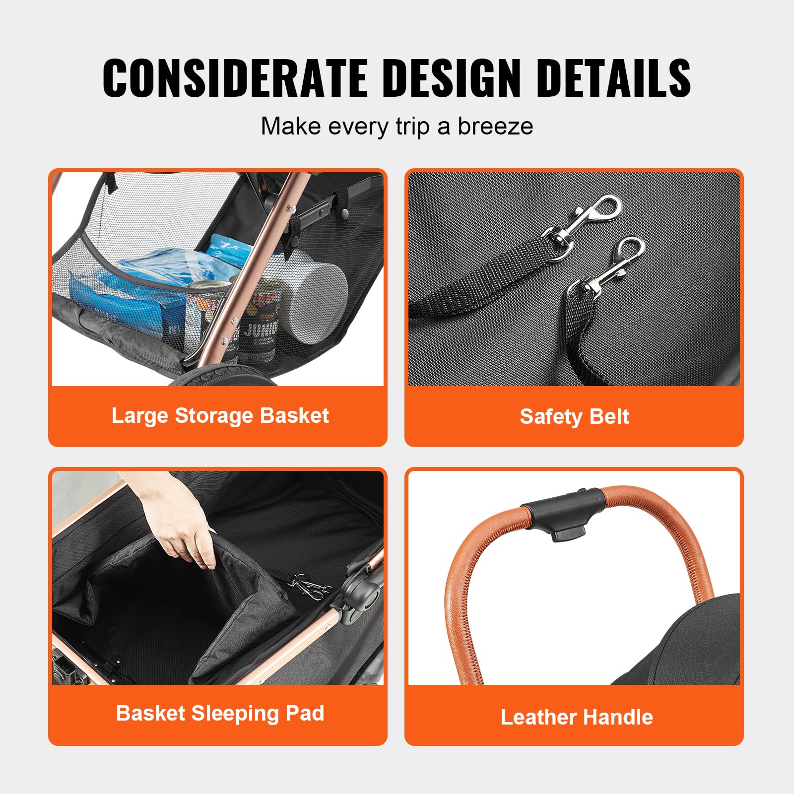 VEVOR 3-in-1 Large Pet Stroller for Dogs & Cats Up to 66lbs - Heavy Duty 4-Wheel Dog Stroller for Medium/Large Pets - Convertible Cat Carrier with Detachable Basket & Storage - Perfect for Vet Visits, Shopping & Outdoor Adventures