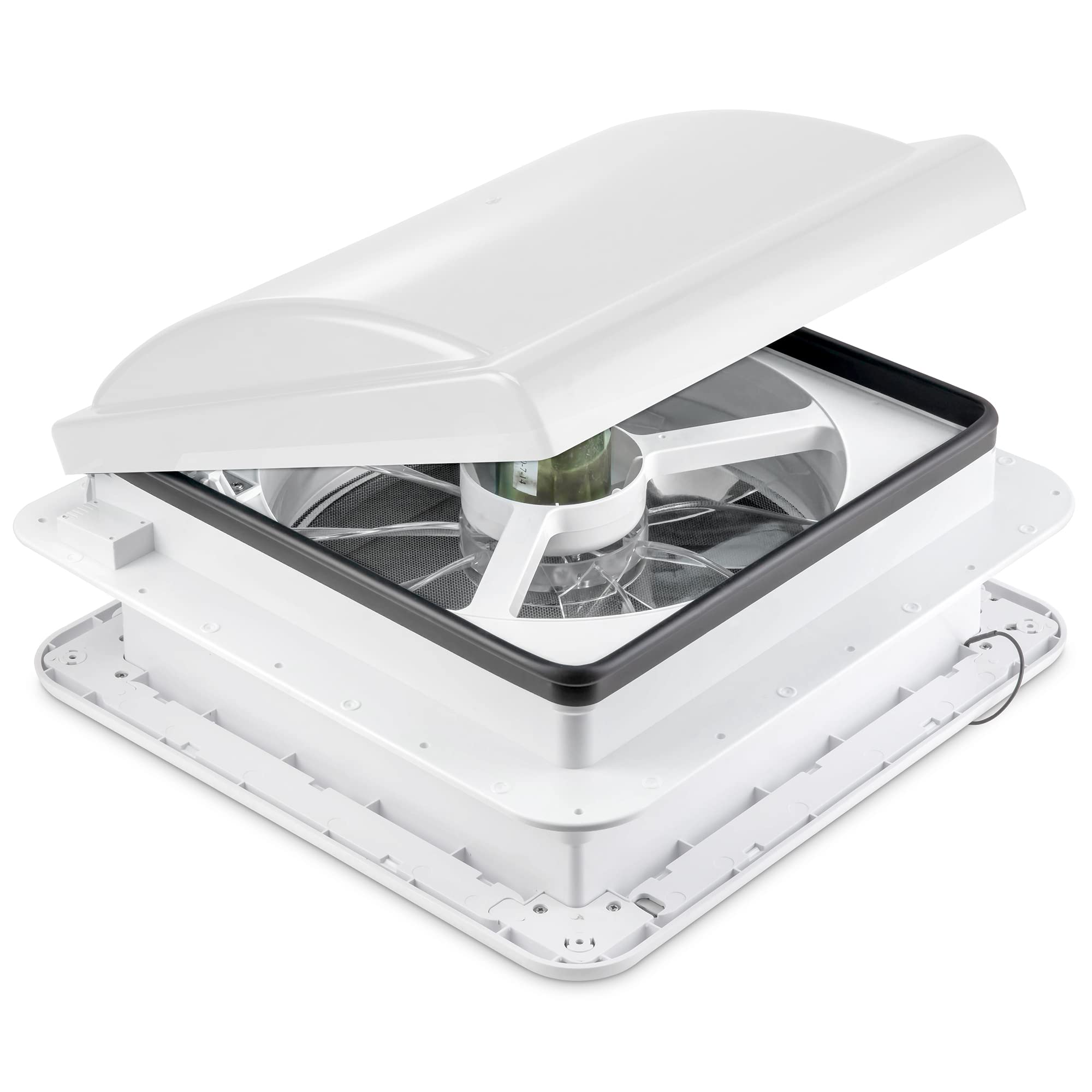 14” RV Roof Vent Fan with LED Light & 6-Speed Control - 12V Camper Ventilation System | Manual Open/Close | White Lid with Screws & Garnish Included | Perfect for RV, Camper & Van Air Circulation