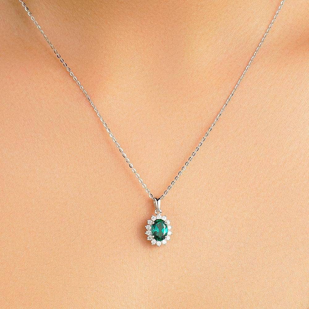 1.64 CT Floral Halo Oval Emerald Pendant Necklace - Elegant 14K Gold Gemstone Jewelry for Women, Perfect for Weddings, Anniversaries & Special Occasions
